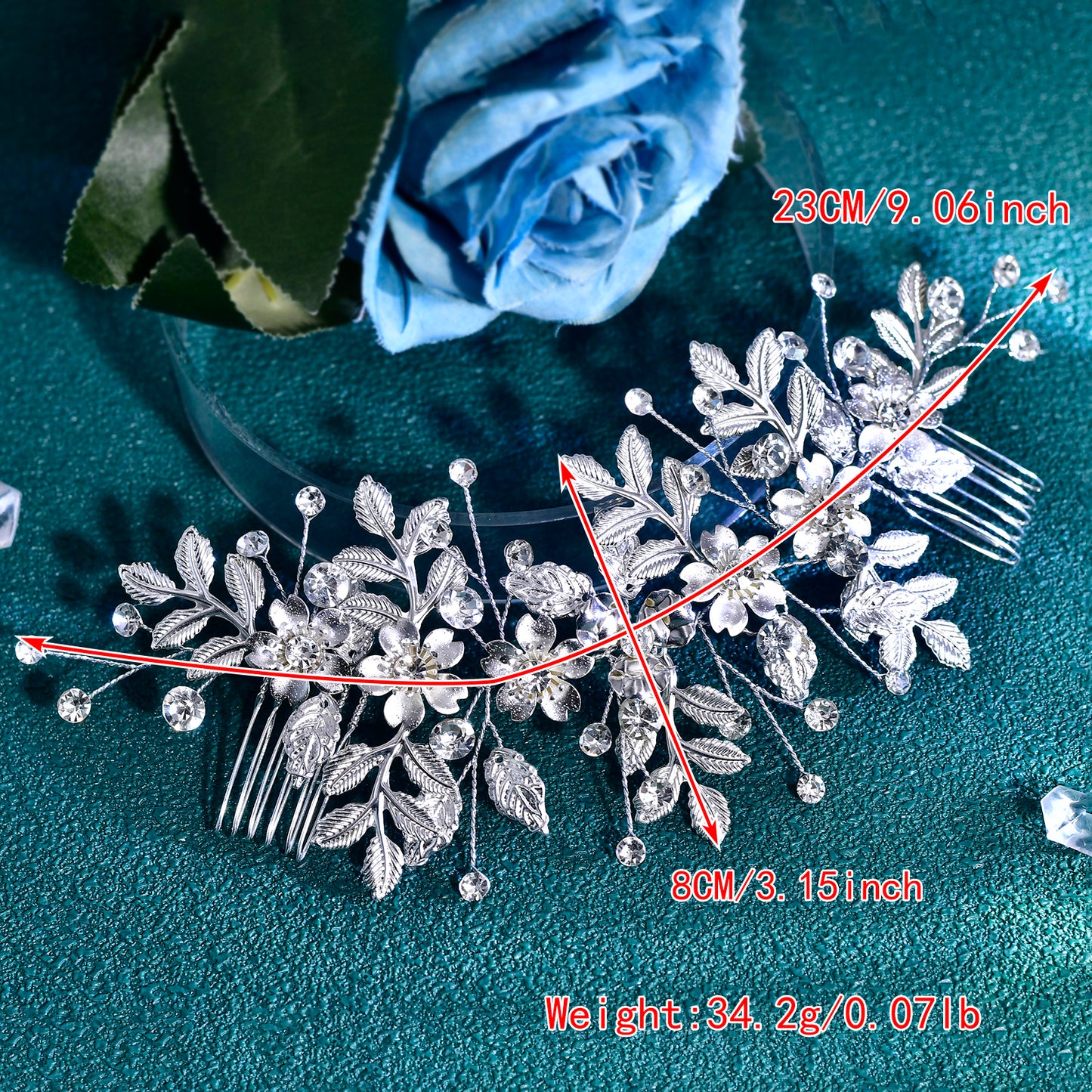 BRIDELLA BHP843 Fashion Alloy Leaf Hair Comb Accessories Rhinestones Hairpins for Daily Party Gathering Wedding Wearing Hair Comb