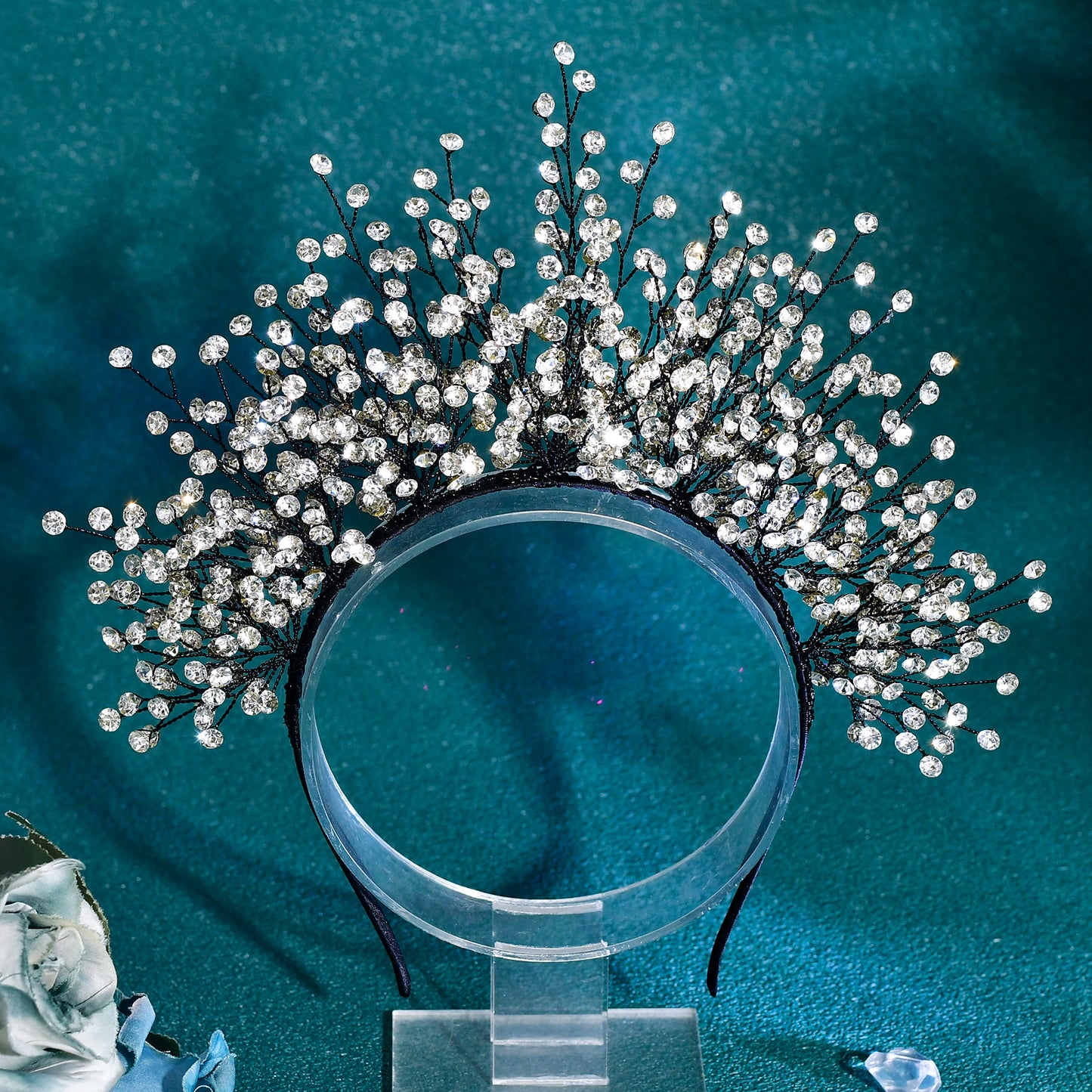 BRIDELLA BHP846 Handmade Rhinestone Bridal Crown Hairpiece Luxury Boho Wedding Hair Jewelry for Bride Party Headband Accessories