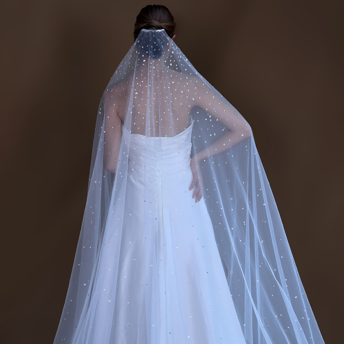 BRIDELLA BM116 Romantic Single-Layer 3M Long Trailing Sparkling Water Diamonds Hair Comb Bridal Veil Cathedral Wedding Accessories