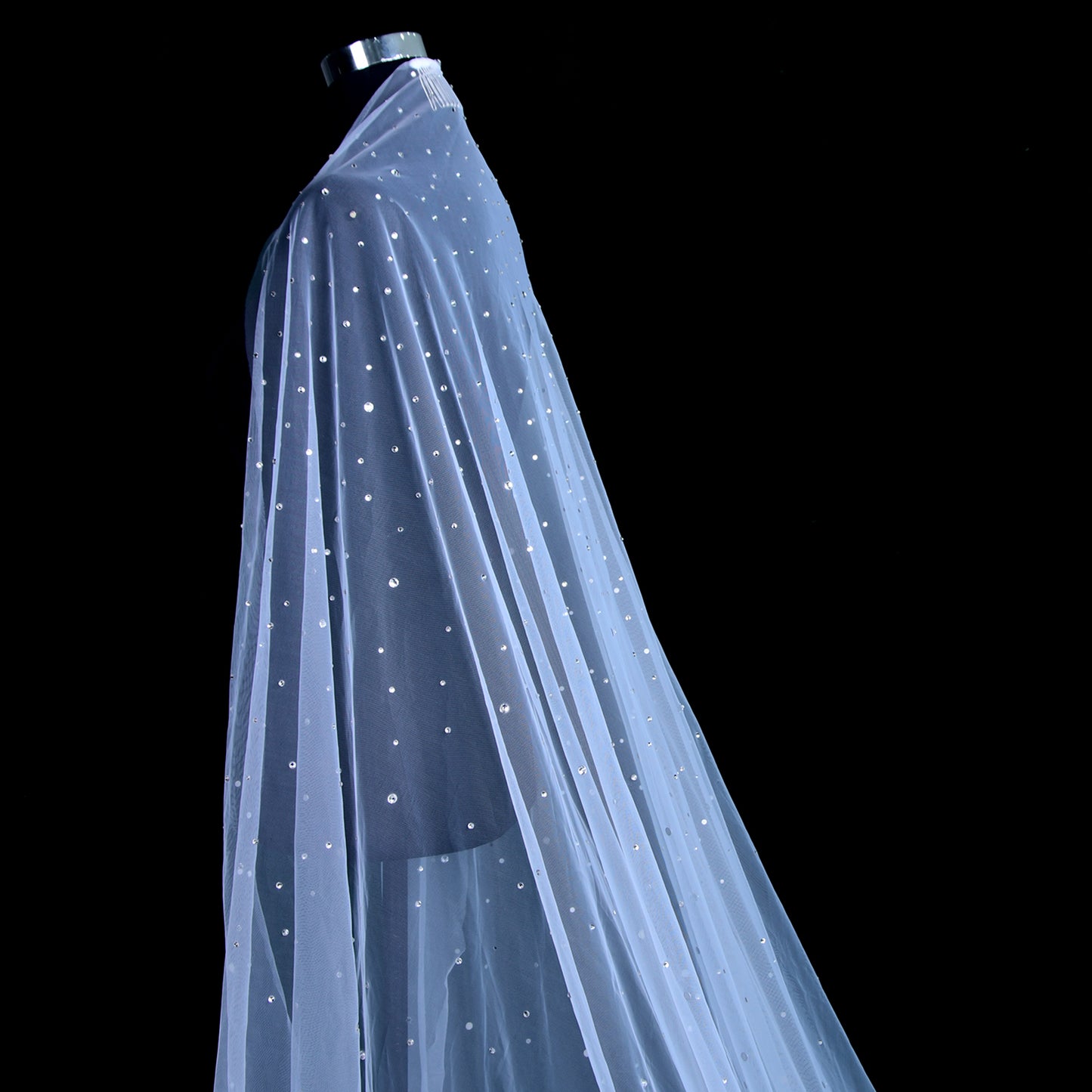 BRIDELLA BM116 Romantic Single-Layer 3M Long Trailing Sparkling Water Diamonds Hair Comb Bridal Veil Cathedral Wedding Accessories