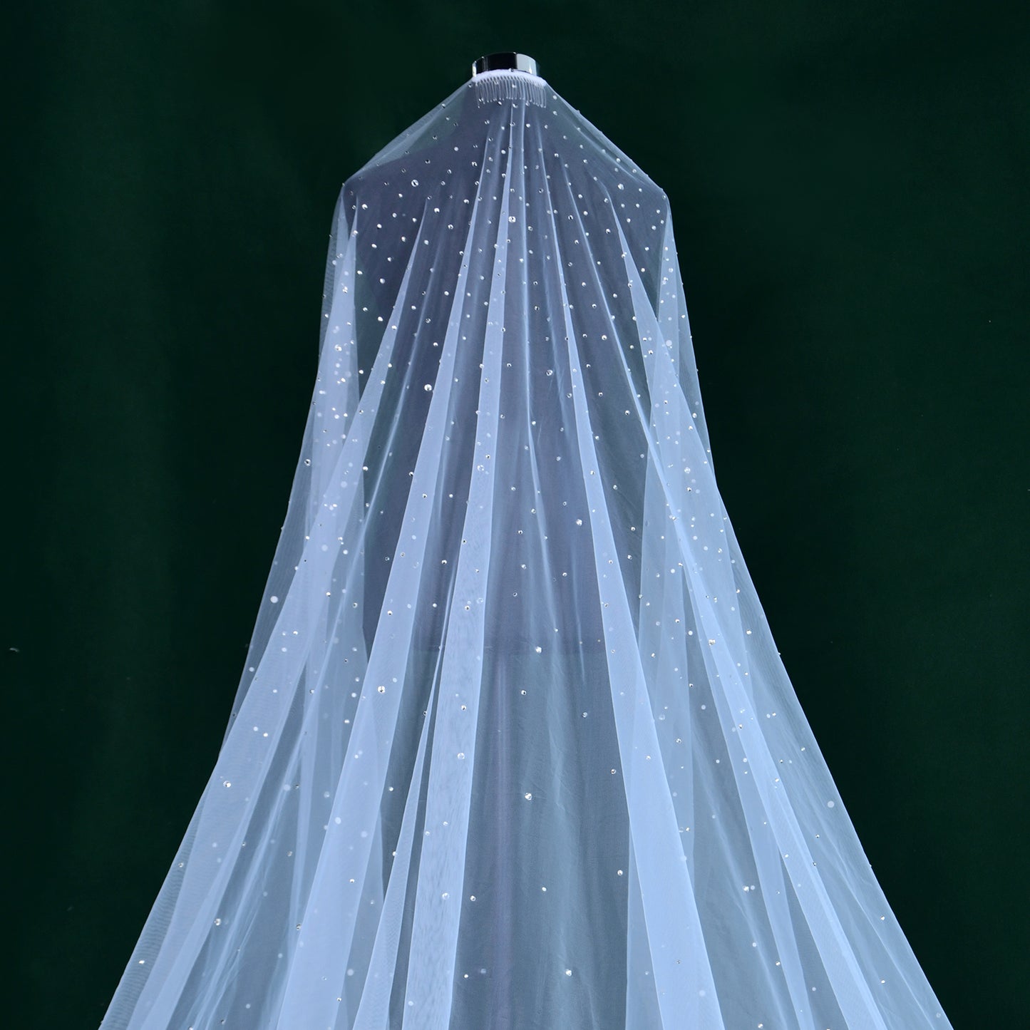 BRIDELLA BM116 Romantic Single-Layer 3M Long Trailing Sparkling Water Diamonds Hair Comb Bridal Veil Cathedral Wedding Accessories