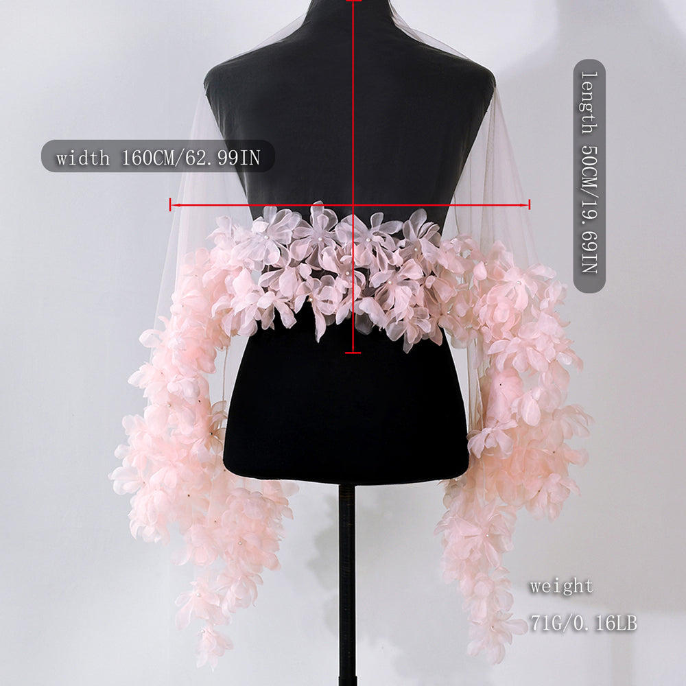 BRIDELLA BMG20 Flowers Edge Wedding Shawl White Tulle Dress Bolero Sleeveless Jacket Bridal Cloak Wedding Accessories