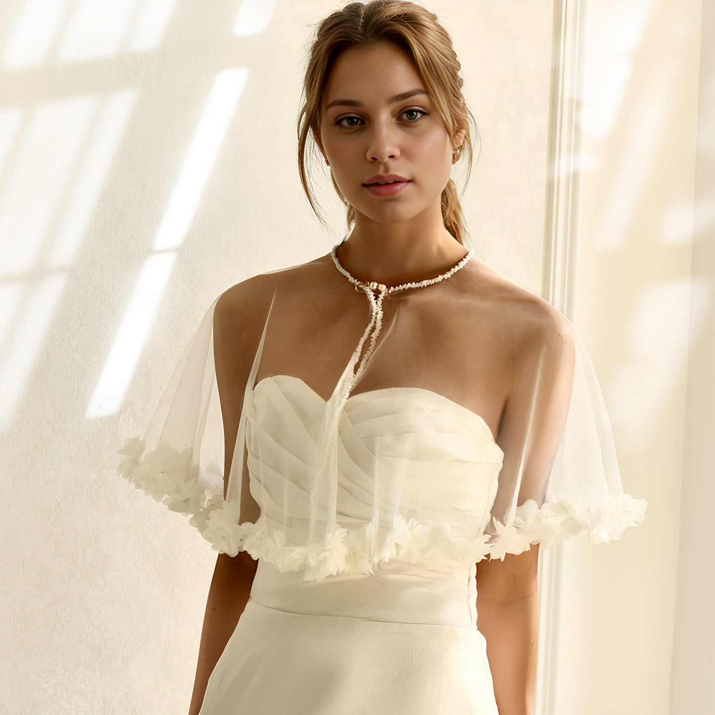 BRIDELLA BMG51 Short 3d Lace Bride Shawl Wedding Accessories Soft Chiffon woman Waistcoat Cape Cardigan