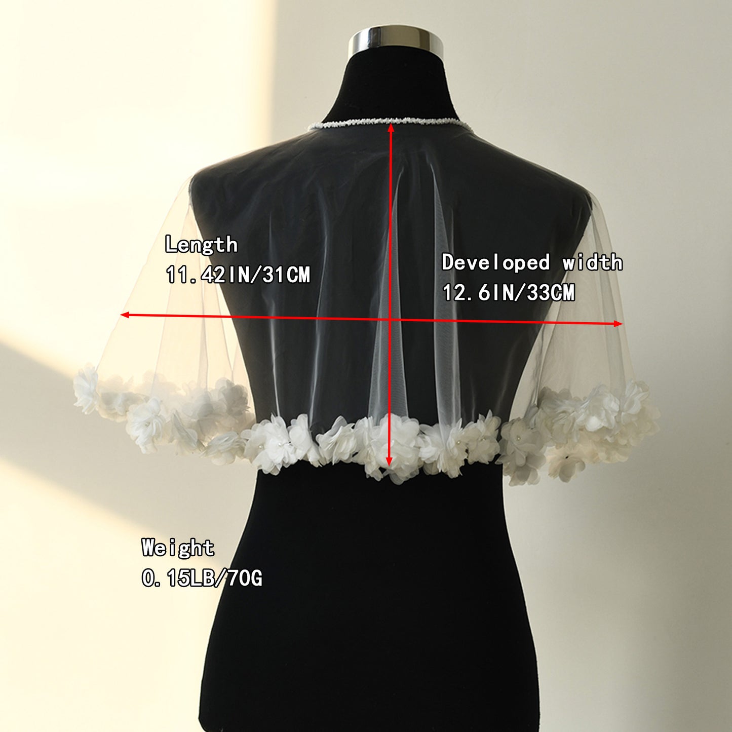 BRIDELLA BMG51 Short 3d Lace Bride Shawl Wedding Accessories Soft Chiffon woman Waistcoat Cape Cardigan