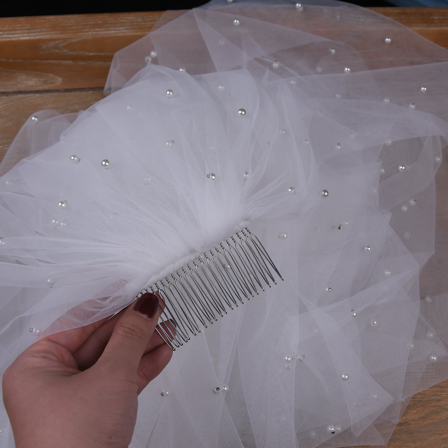 BRIDELLA BV05 Fashion Cathedral Bridal Beaded Veil Single Layer with Hair Comb Soft Yarn Wedding Accessories