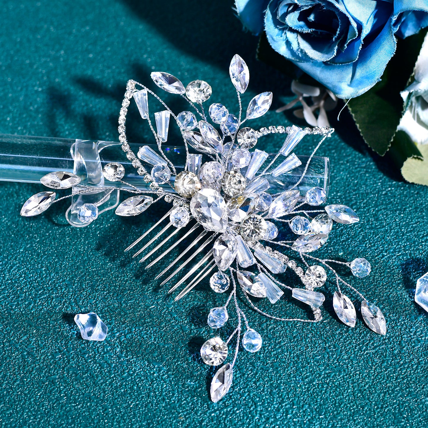 BRIDELLA BHP831 Silver Color Hair Comb Rhinestone Bride Head Clips Crystal Wedding Headpieces Hair Accessories Women Headwear