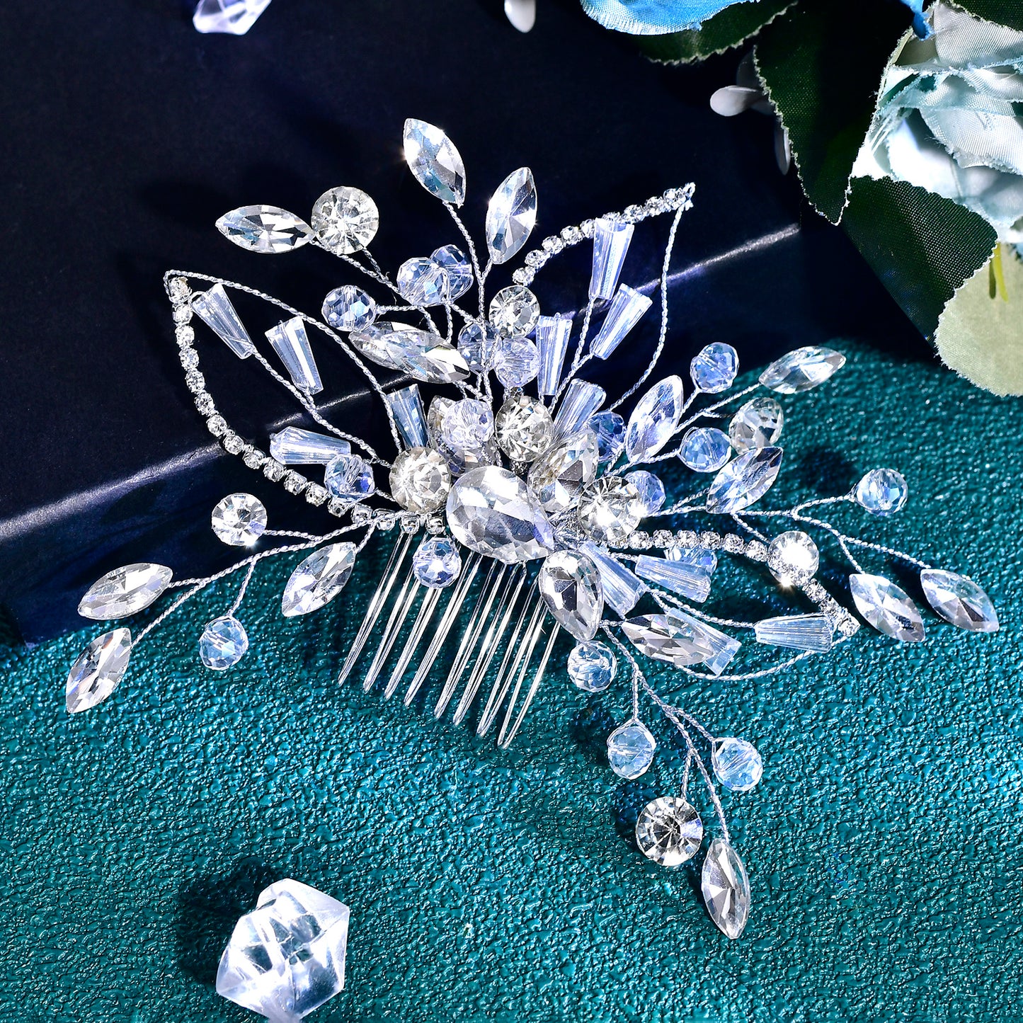 BRIDELLA BHP831 Silver Color Hair Comb Rhinestone Bride Head Clips Crystal Wedding Headpieces Hair Accessories Women Headwear