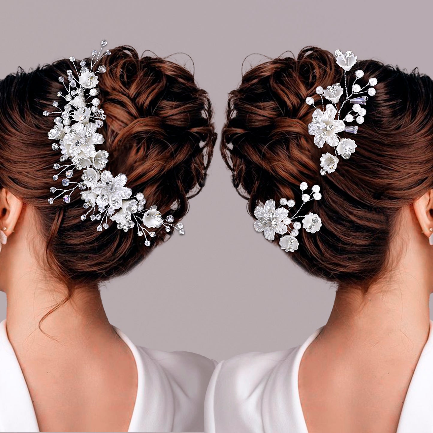 BRIDELLA BHP755 1 HairComb+2 Hairpins Set Handmade Bridal Hair Accessories ResinFlower Hair Comb Pure Handmade Rhinestone Hair Fork