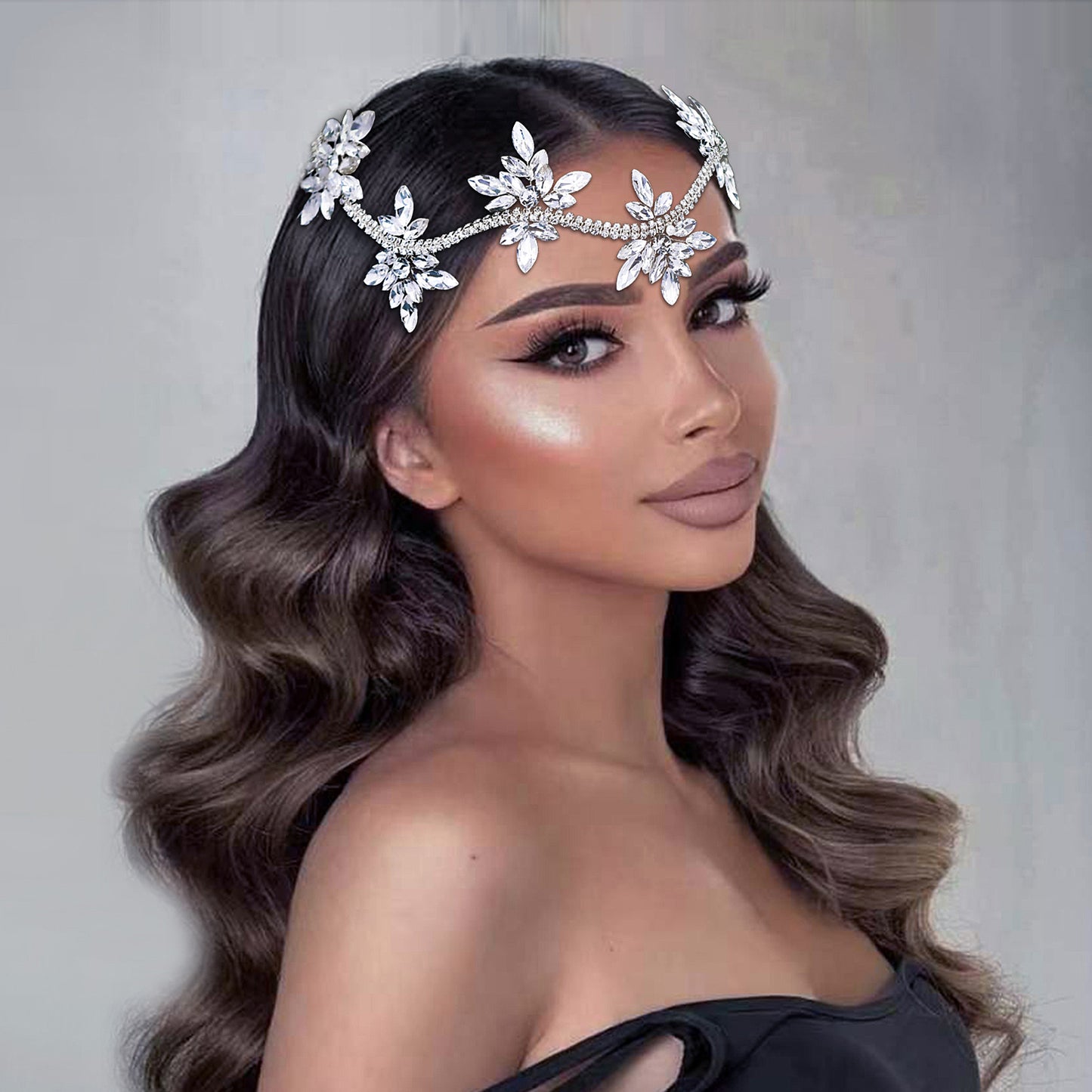 BRIDELLA BHP618 Rhinestone Hair Comb Bridal Forehead Hair Pieces Handmade Crystal Flowers Woman Wedding Hair Accessory Pageant Headband