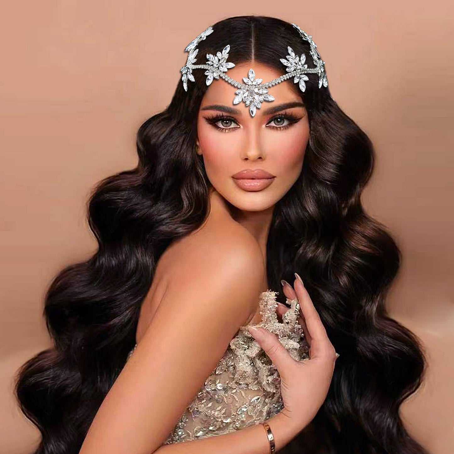 BRIDELLA BHP618 Rhinestone Hair Comb Bridal Forehead Hair Pieces Handmade Crystal Flowers Woman Wedding Hair Accessory Pageant Headband