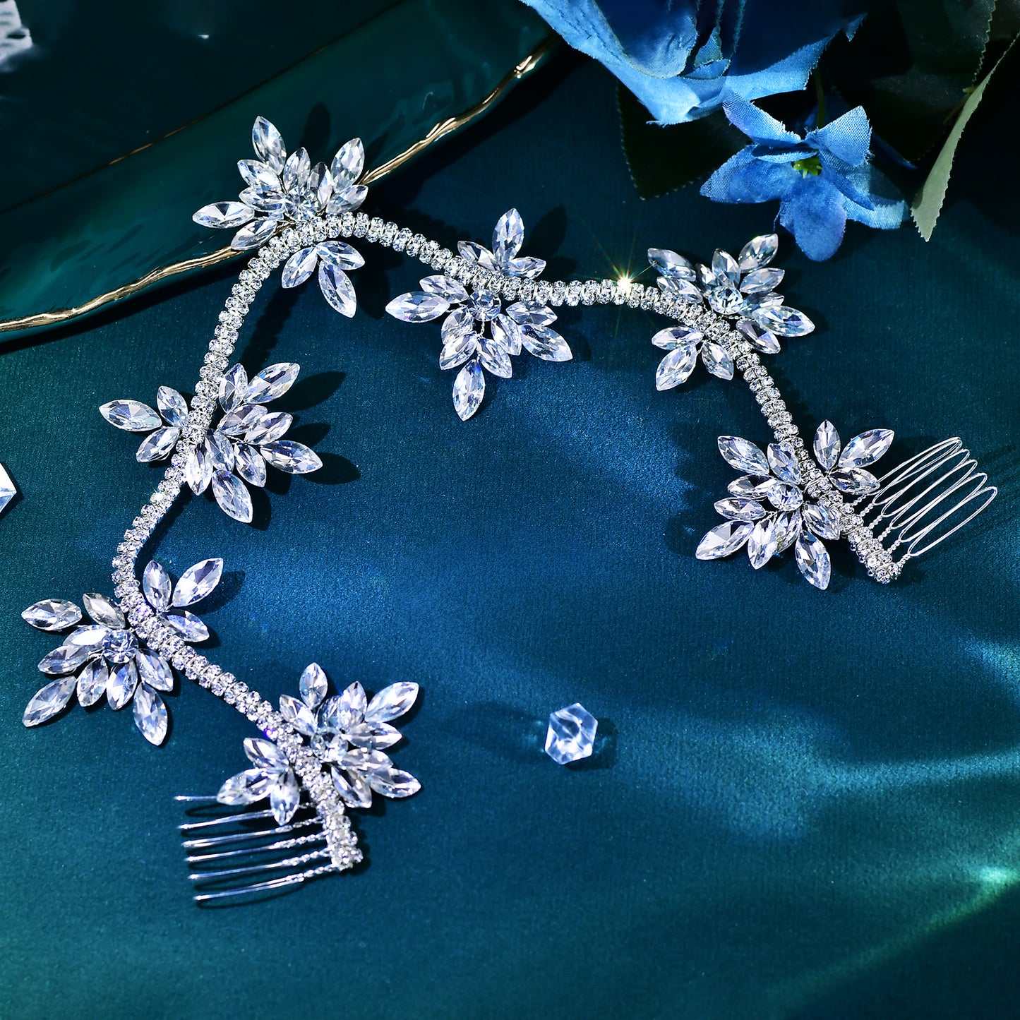 BRIDELLA BHP618 Rhinestone Hair Comb Bridal Forehead Hair Pieces Handmade Crystal Flowers Woman Wedding Hair Accessory Pageant Headband