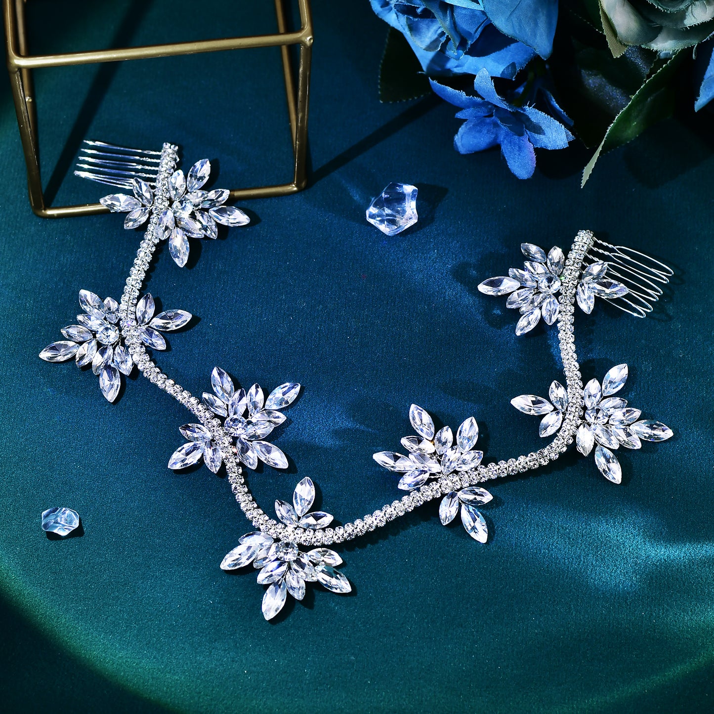 BRIDELLA BHP618 Rhinestone Hair Comb Bridal Forehead Hair Pieces Handmade Crystal Flowers Woman Wedding Hair Accessory Pageant Headband