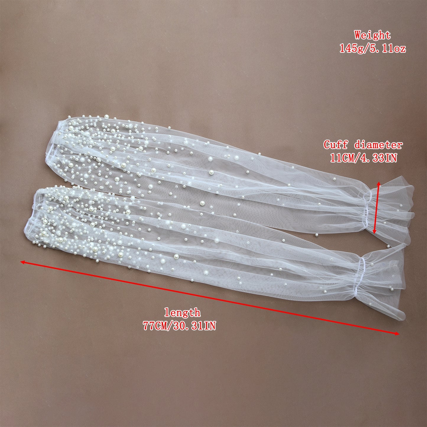 BRIDELLA BVG113 Women's Pearl Beaded Long Gloves Wedding Dress False Sleeves