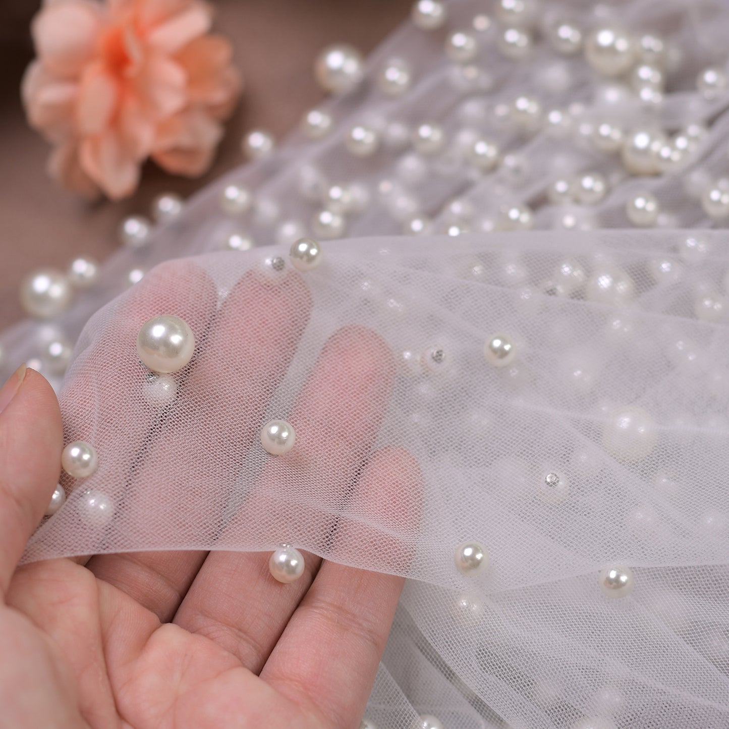BRIDELLA BVG113 Women's Pearl Beaded Long Gloves Wedding Dress False Sleeves