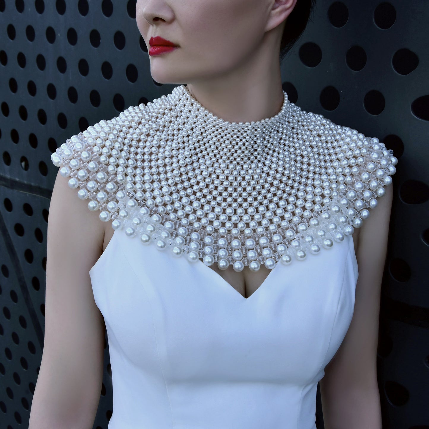 BRIDELLA BVG68 Luxury Handmade Custom Women's Choker Pearl Beaded Round Neck Large Necklace