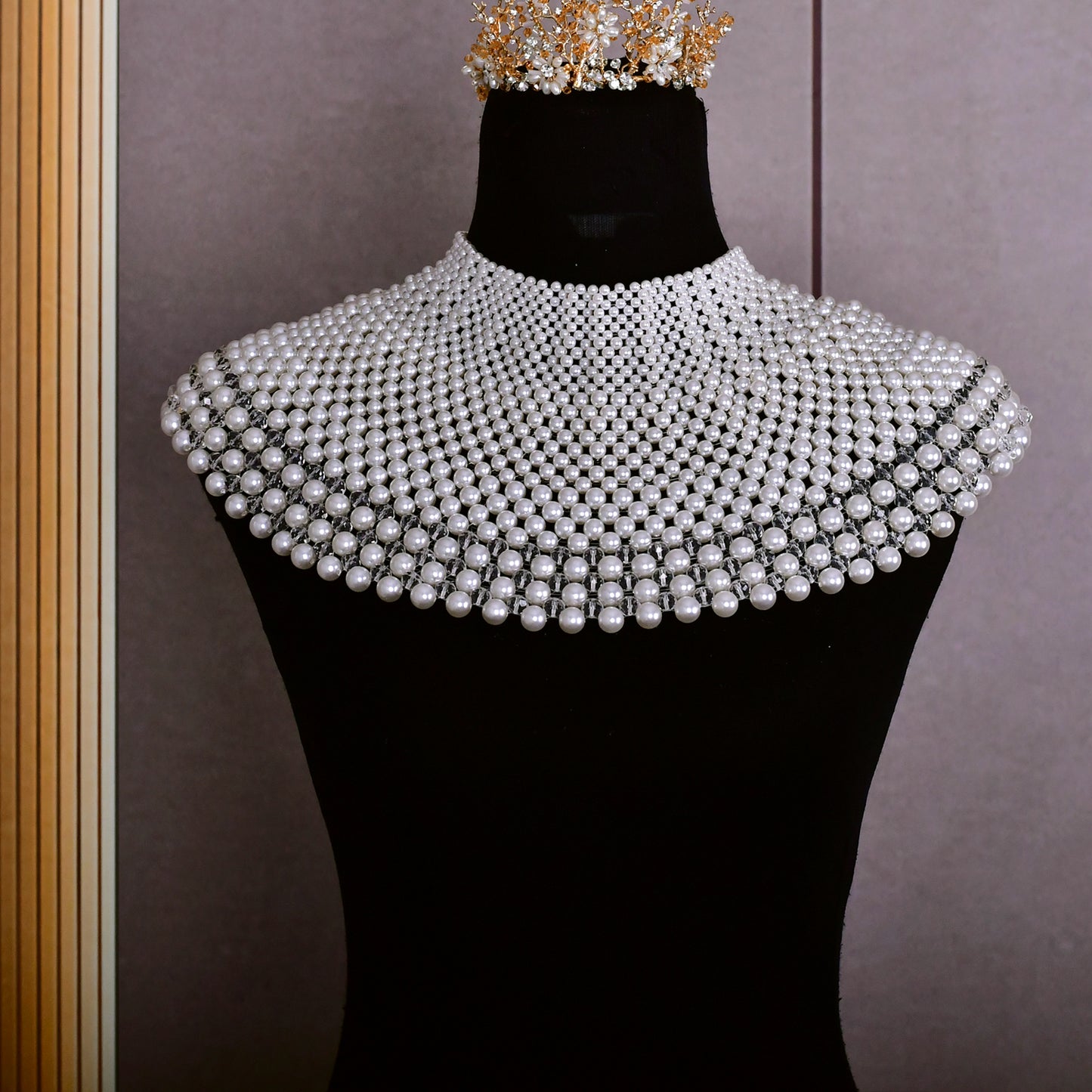 BRIDELLA BVG68 Luxury Handmade Custom Women's Choker Pearl Beaded Round Neck Large Necklace