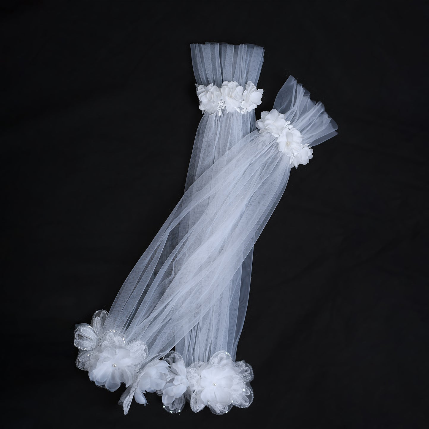 BRIDELLA BVM36 Fashionable Bridal Mesh Gloves (Fingerless) with 3D Flower Shape Wedding Sleeves