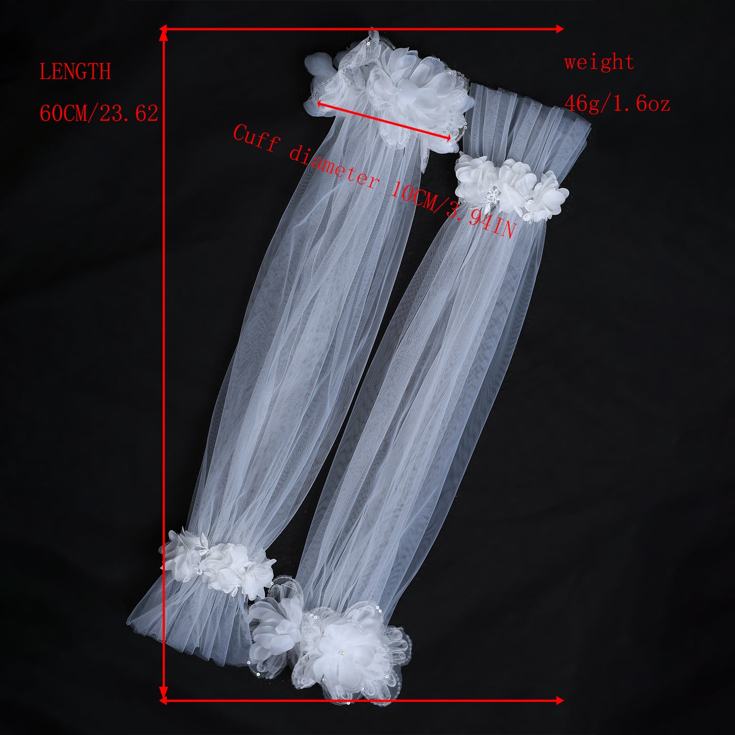 BRIDELLA BVM36 Fashionable Bridal Mesh Gloves (Fingerless) with 3D Flower Shape Wedding Sleeves