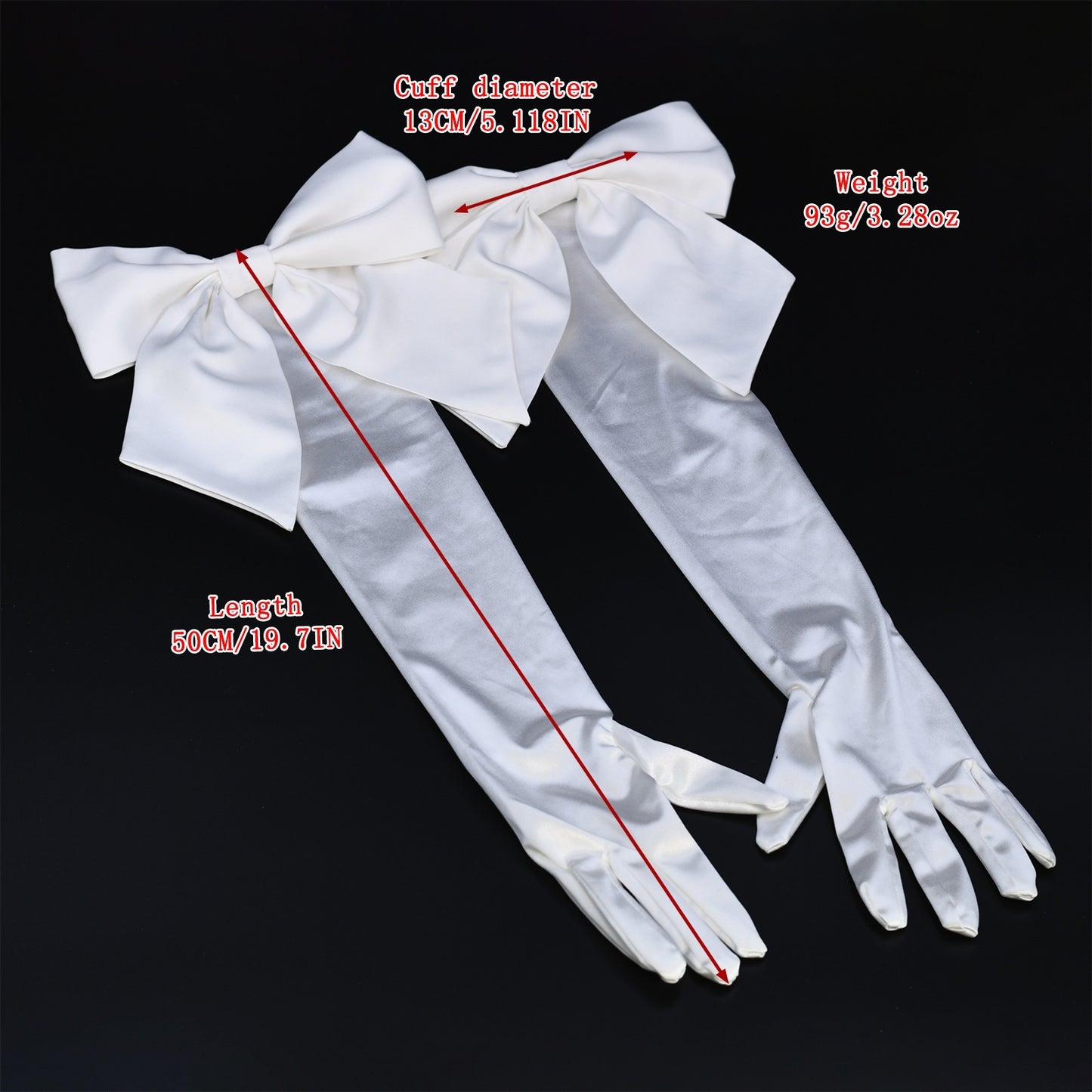 BRIDELLA BVM42 White Satin Five Finger Gloves With Bow Decoration Suitable For Bridal Wedding Ceremony Gloves