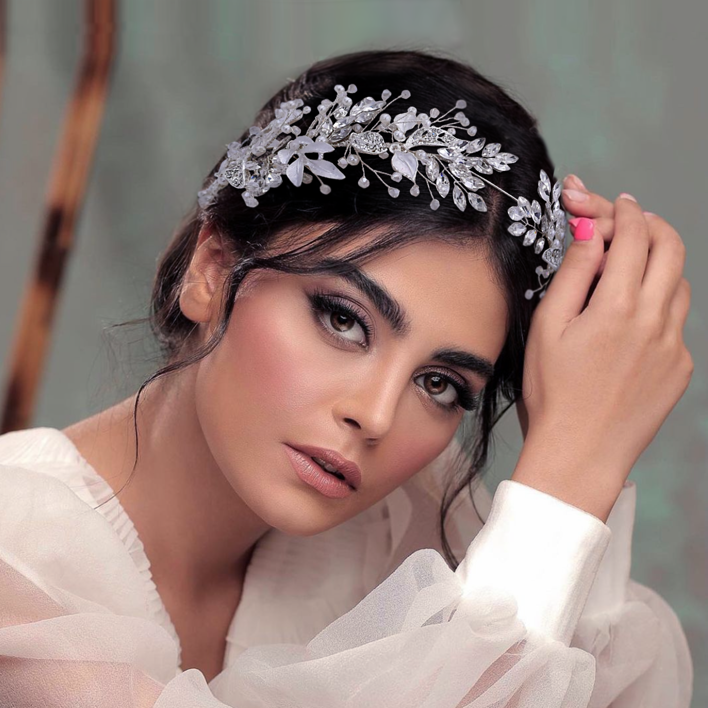 BRIDELLA BHP272 Alloy Leaves Headband Bridal Wedding Rhinestone Headwear Delicate Handmade Beaded Crystal Jewelry Hair Accessory