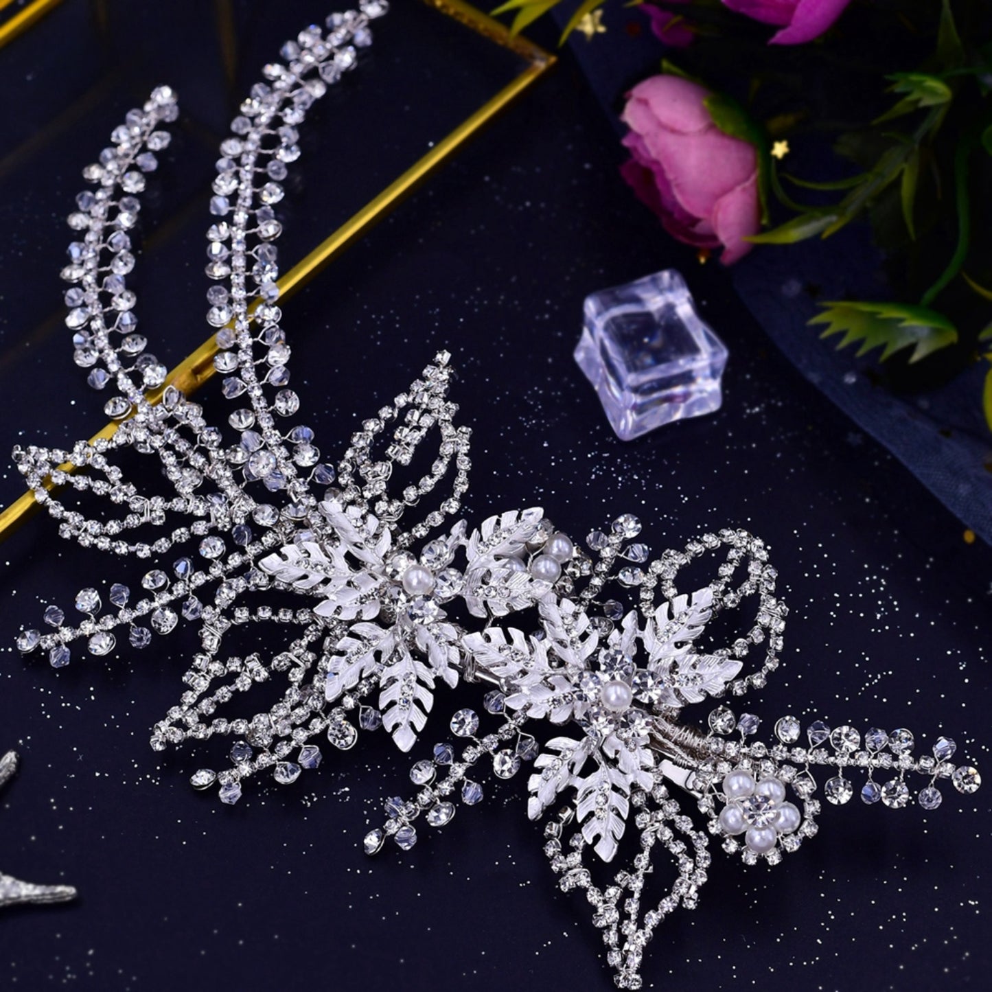 BRIDELLA BHP254 Wedding Hair Accessories Rhinestone Tiara Bridal Headdress Pageant Crown Woman Hair Clip Bridal Hairpin for Party