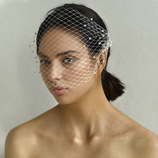 MA08 ivory pearl mesh headband