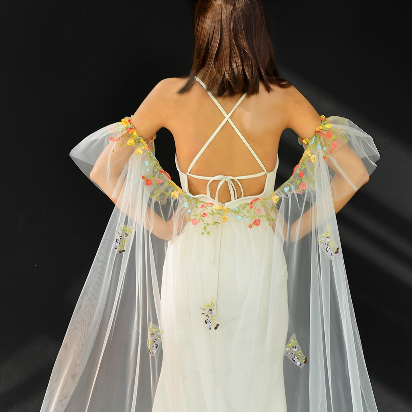 BRIDELLA BMG61 Lace Long Bridal Shawl Wedding Dress Accessories Stage Performance Cape