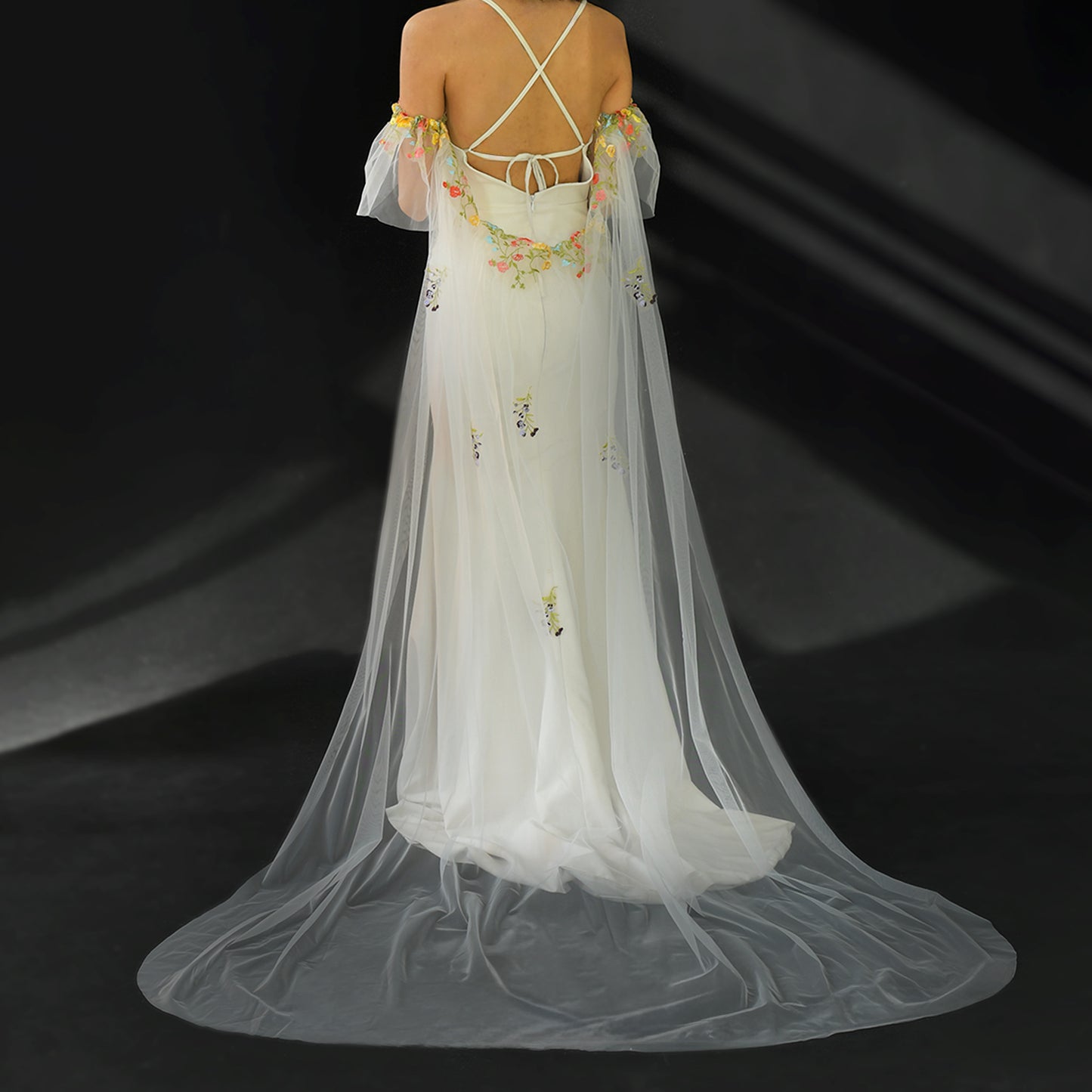 BRIDELLA BMG61 Lace Long Bridal Shawl Wedding Dress Accessories Stage Performance Cape