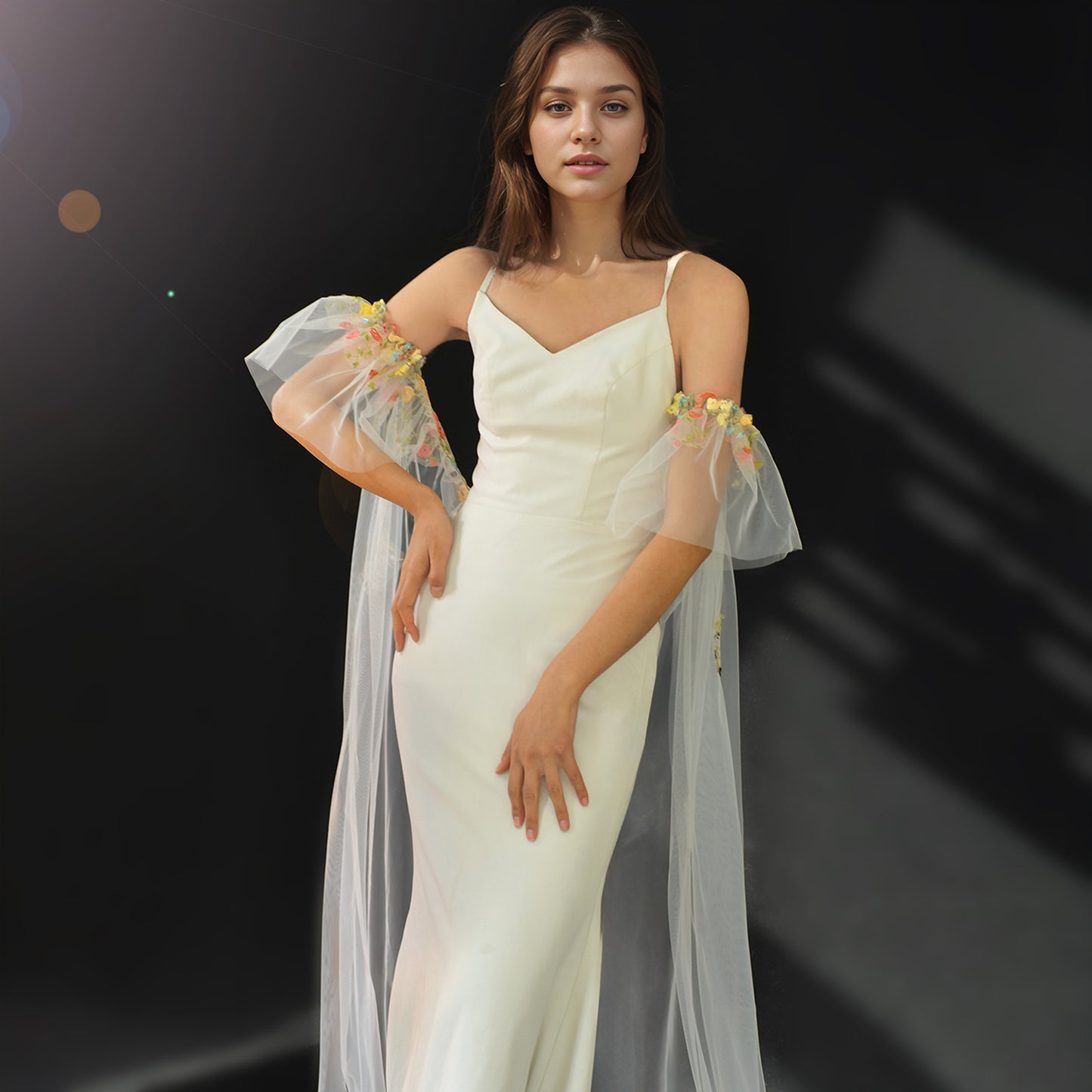 BRIDELLA BMG61 Lace Long Bridal Shawl Wedding Dress Accessories Stage Performance Cape