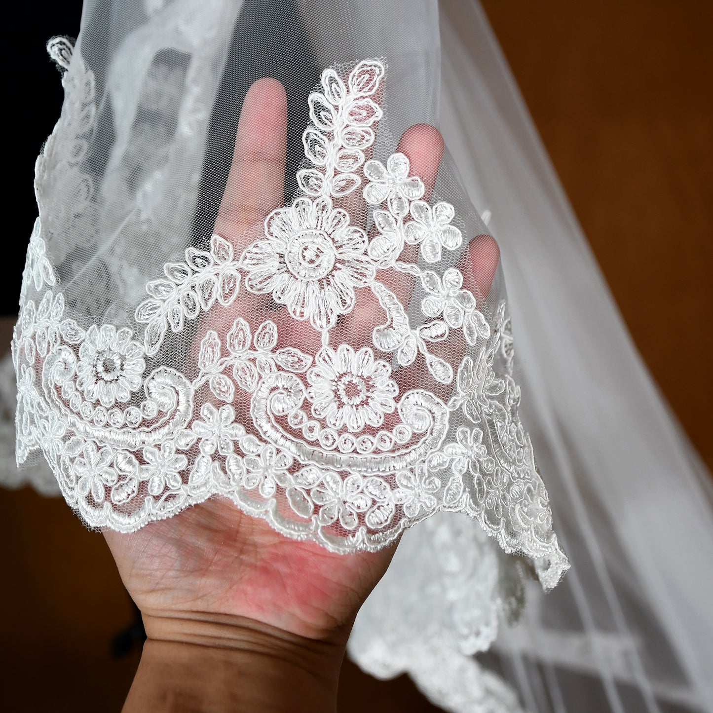 BRIDELLA BM49 Classic Cathedral Lace Bridal Blusher Veil Bridal Accessories Suitable For Bride Wedding Bachelorette Party (No Comb)