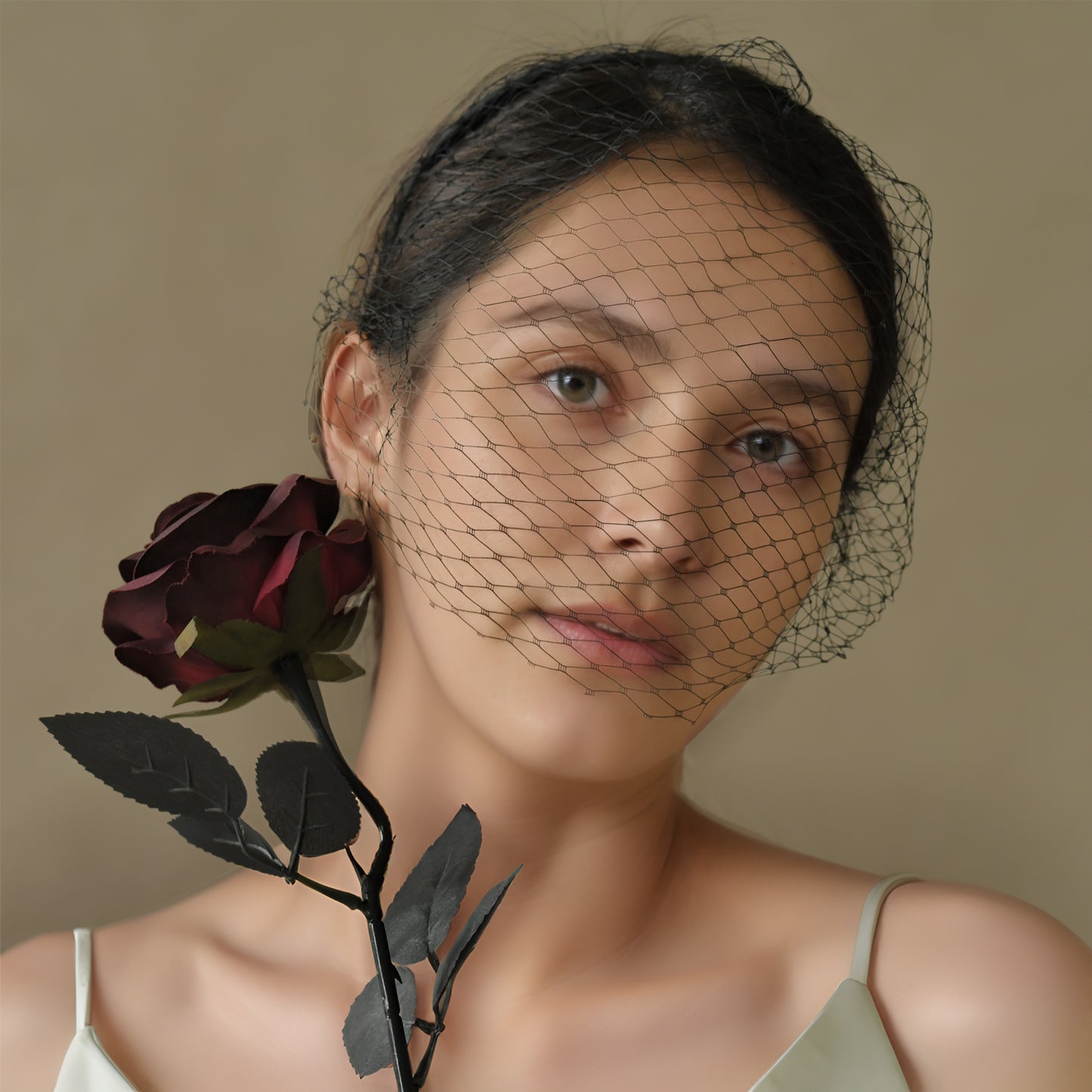 BRIDELLA BVA06A Fashion Simple Bridal Cage Veil Elastic Headband Black Festival Celebration Mask