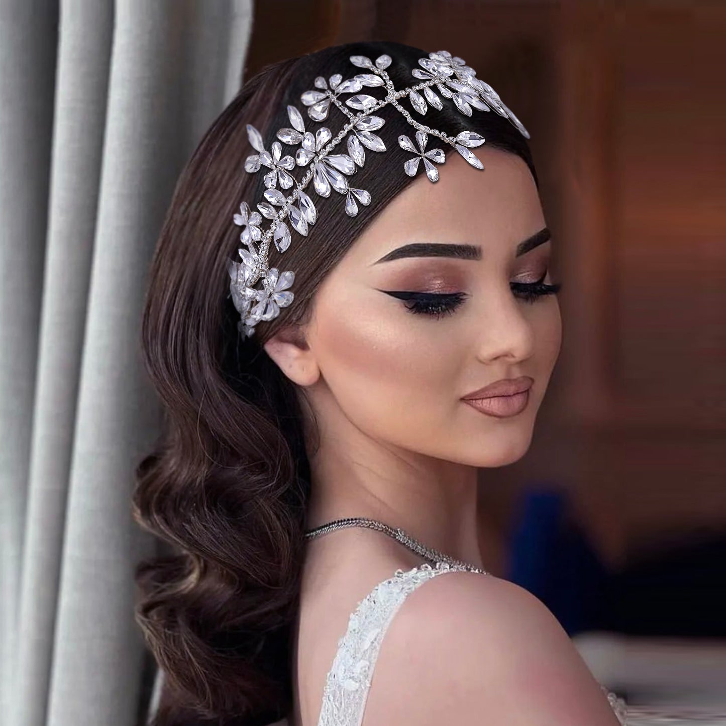 BRIDELLA BHP239 Bride Rhinestone Headband Wedding Headpiece Women Colorful Headwear Bridal Hair Jewelry Headdress Party Tiara