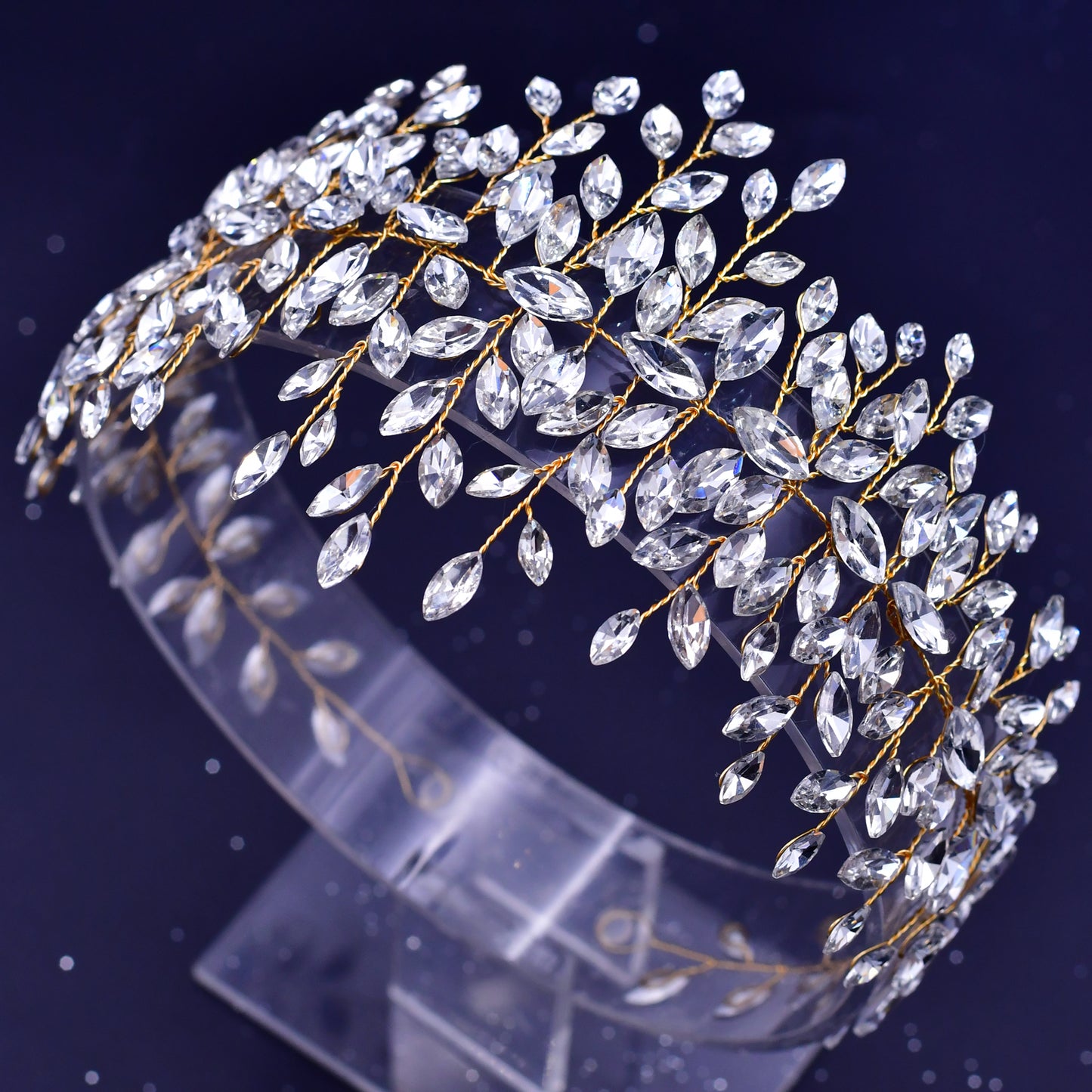 BRIDELLA BHP237 Golden Handmade Crystal Rhinestones Silver Golden Wedding Headband Headpiece Jewelled Headband Wedding Hair Jewelry
