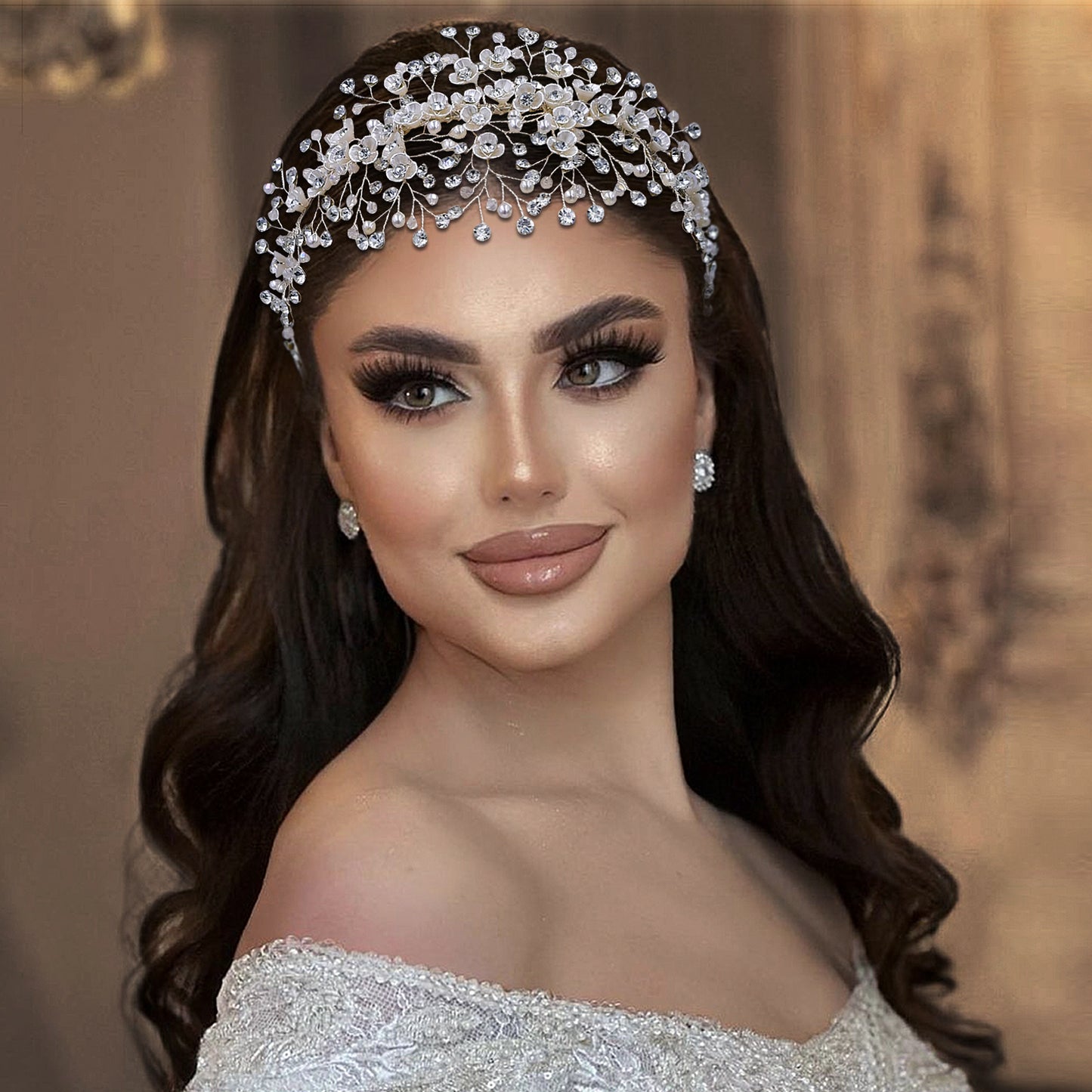 BRIDELLA BHP571 Bridal Headpiece with Comb Handmade Flower Wedding Hair Accessories Woman Headdress for Party Bride Headwear