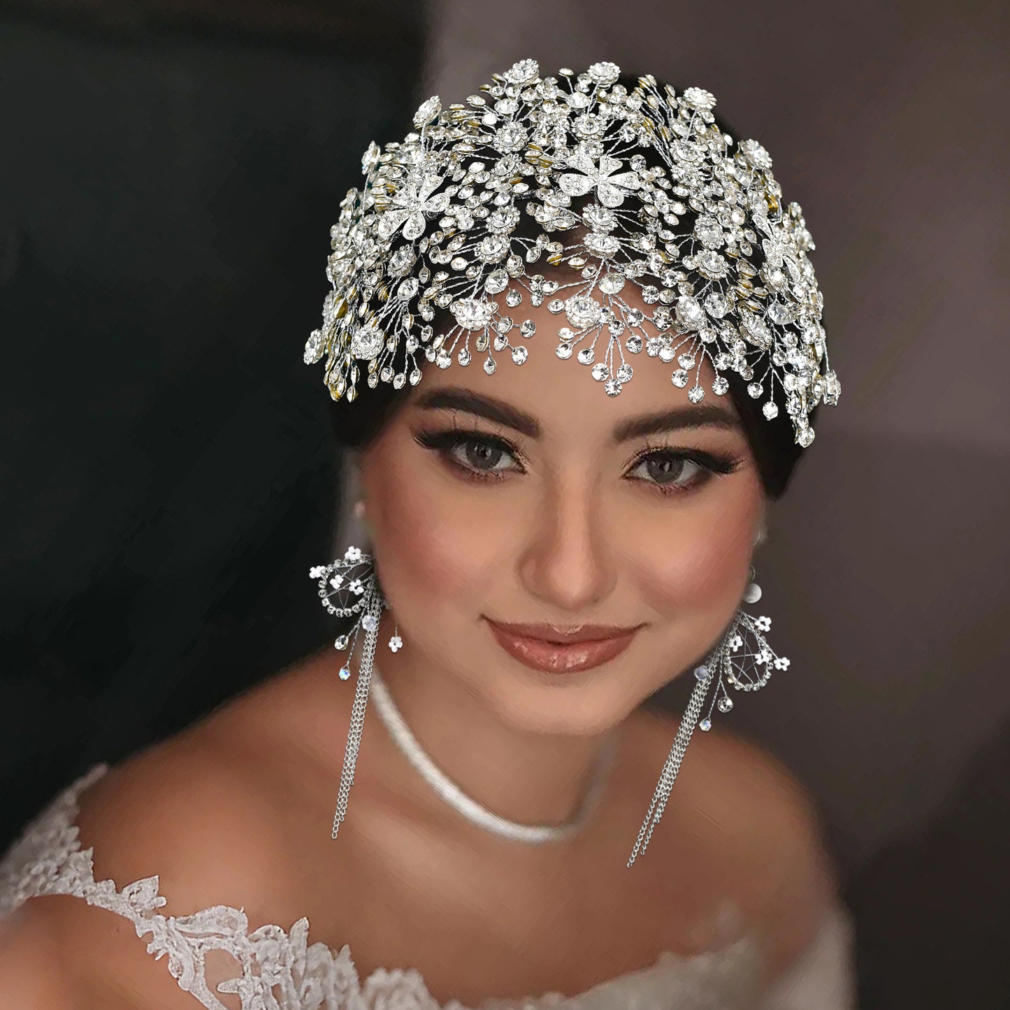 BRIDELLA BHP240 Silver Full Diamond Wide Headband Golden Luxurious Queen Handmade Diamond Wedding Hair Accessory AB-Colorful Bridal Headpiece