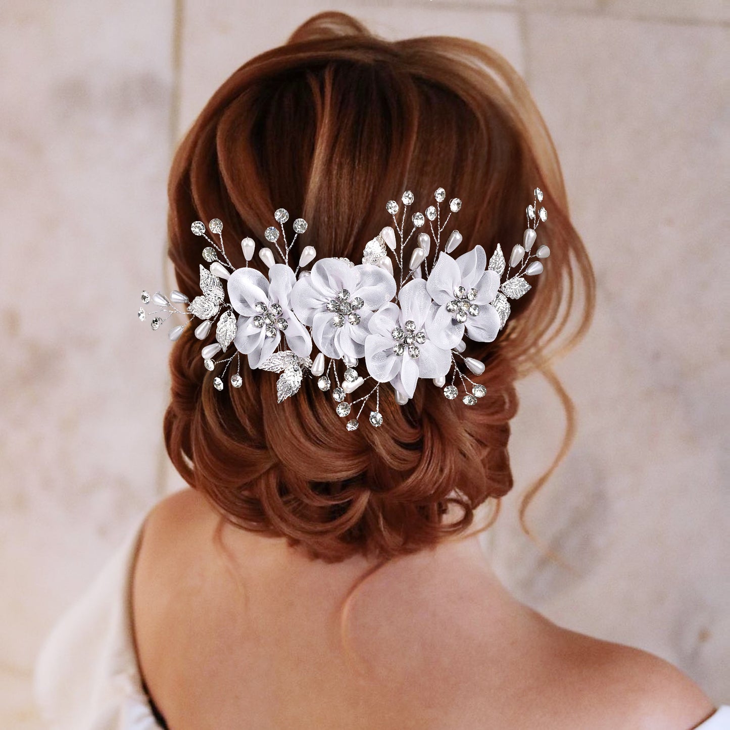 BRIDELLA BHP756 Trendy Bride Flower Comb Pearl Wedding Headwear Women Side Comb Hair Accessories Floral Tiaras Headpiece