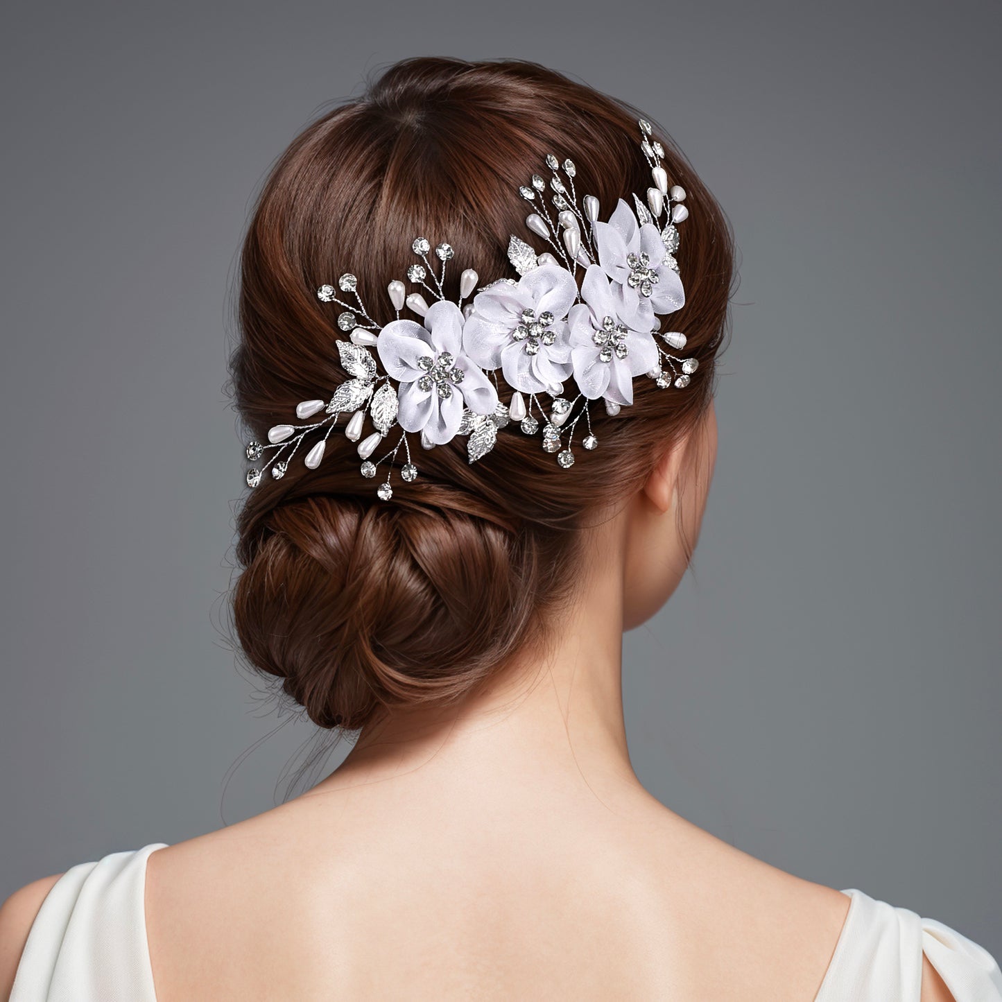 BRIDELLA BHP756 Trendy Bride Flower Comb Pearl Wedding Headwear Women Side Comb Hair Accessories Floral Tiaras Headpiece