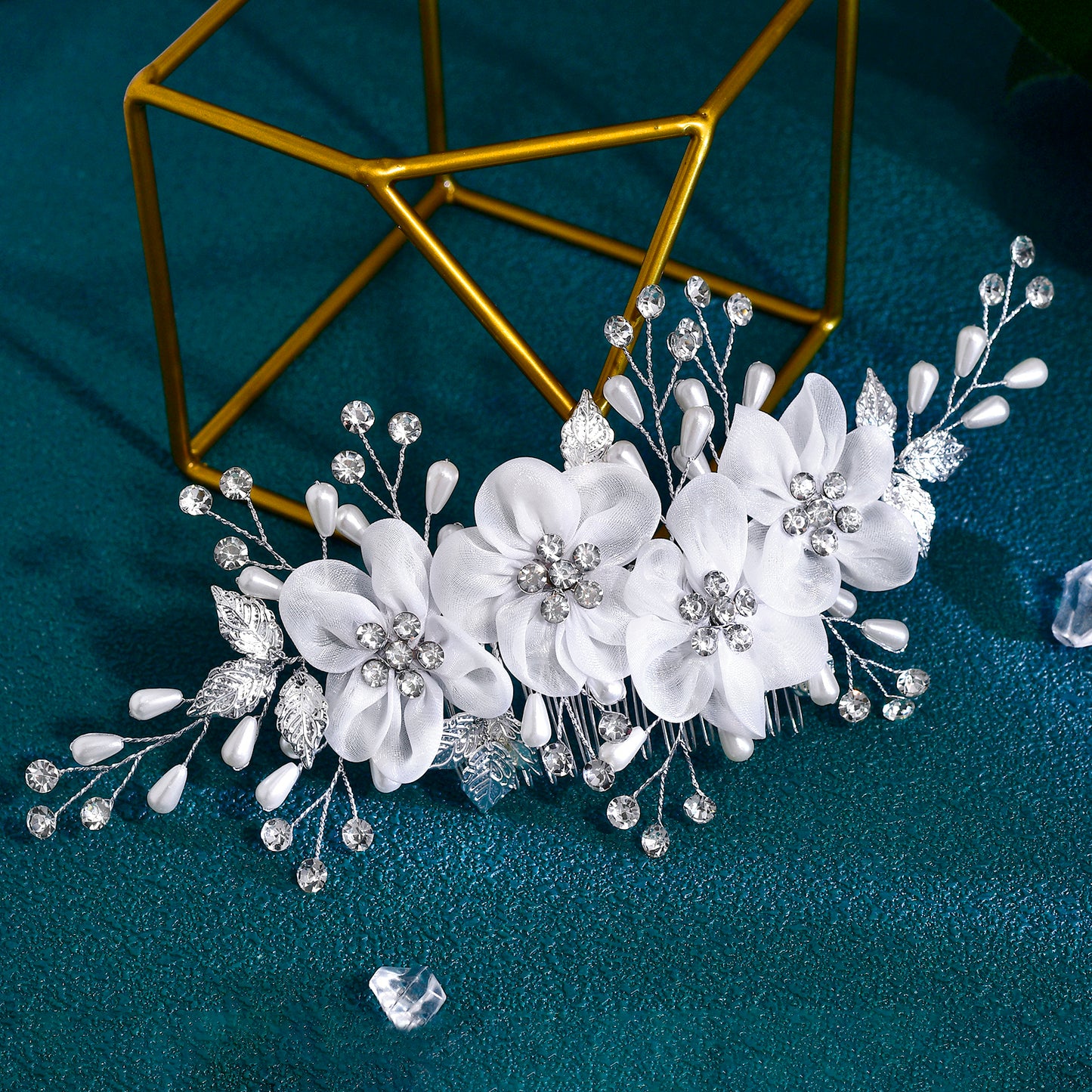 BRIDELLA BHP756 Trendy Bride Flower Comb Pearl Wedding Headwear Women Side Comb Hair Accessories Floral Tiaras Headpiece