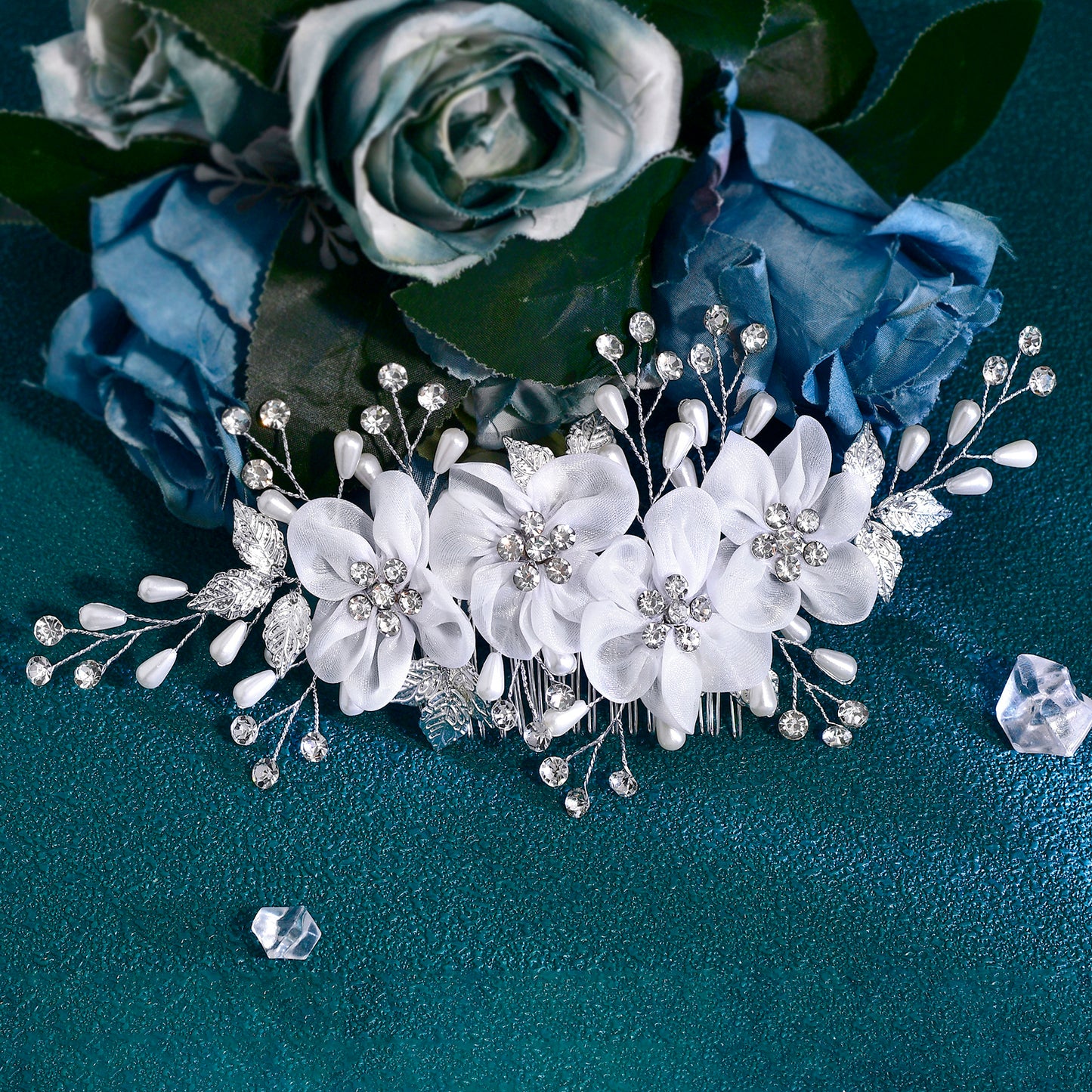 BRIDELLA BHP756 Trendy Bride Flower Comb Pearl Wedding Headwear Women Side Comb Hair Accessories Floral Tiaras Headpiece