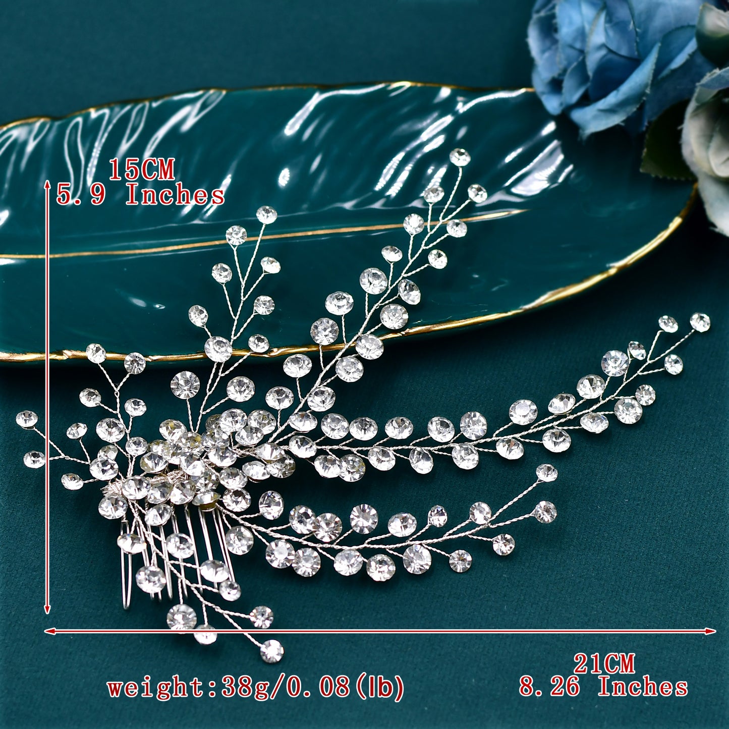 BRIDELLA BHP590 Silvery Rhinestone Bridal Hair Comb Wedding Hair Accessories Handmade Bride Head Piece Woman Headdress for Party