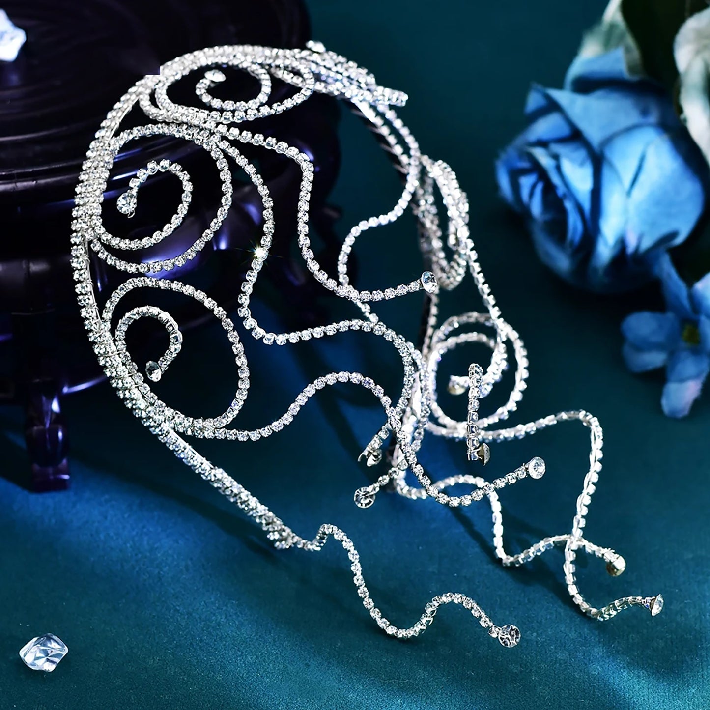 BRIDELLA BHP620 Metal Chain Hair Hoop Silvery Bridal Wedding Rhinestone Hair Accessories Fashion Woman Party Headwear Bridesmaid Gifts