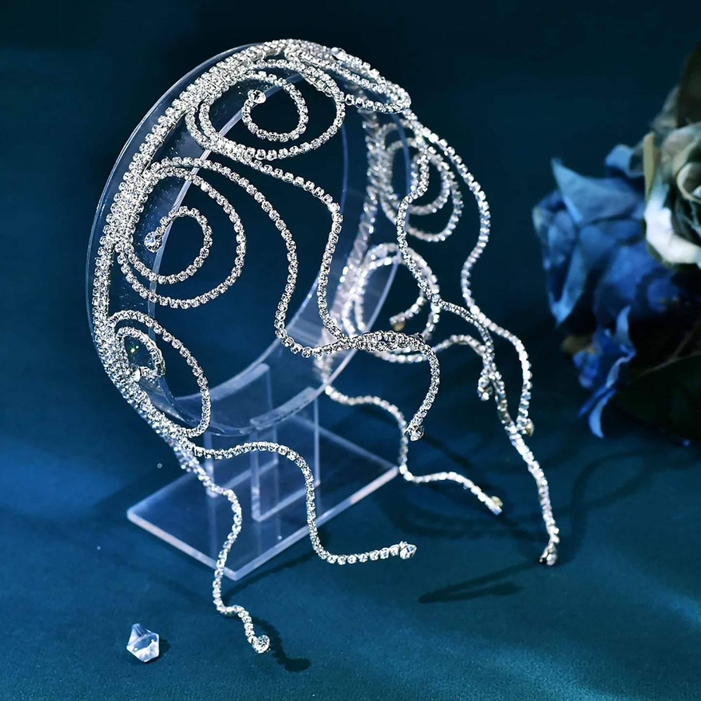BRIDELLA BHP620 Metal Chain Hair Hoop Silvery Bridal Wedding Rhinestone Hair Accessories Fashion Woman Party Headwear Bridesmaid Gifts