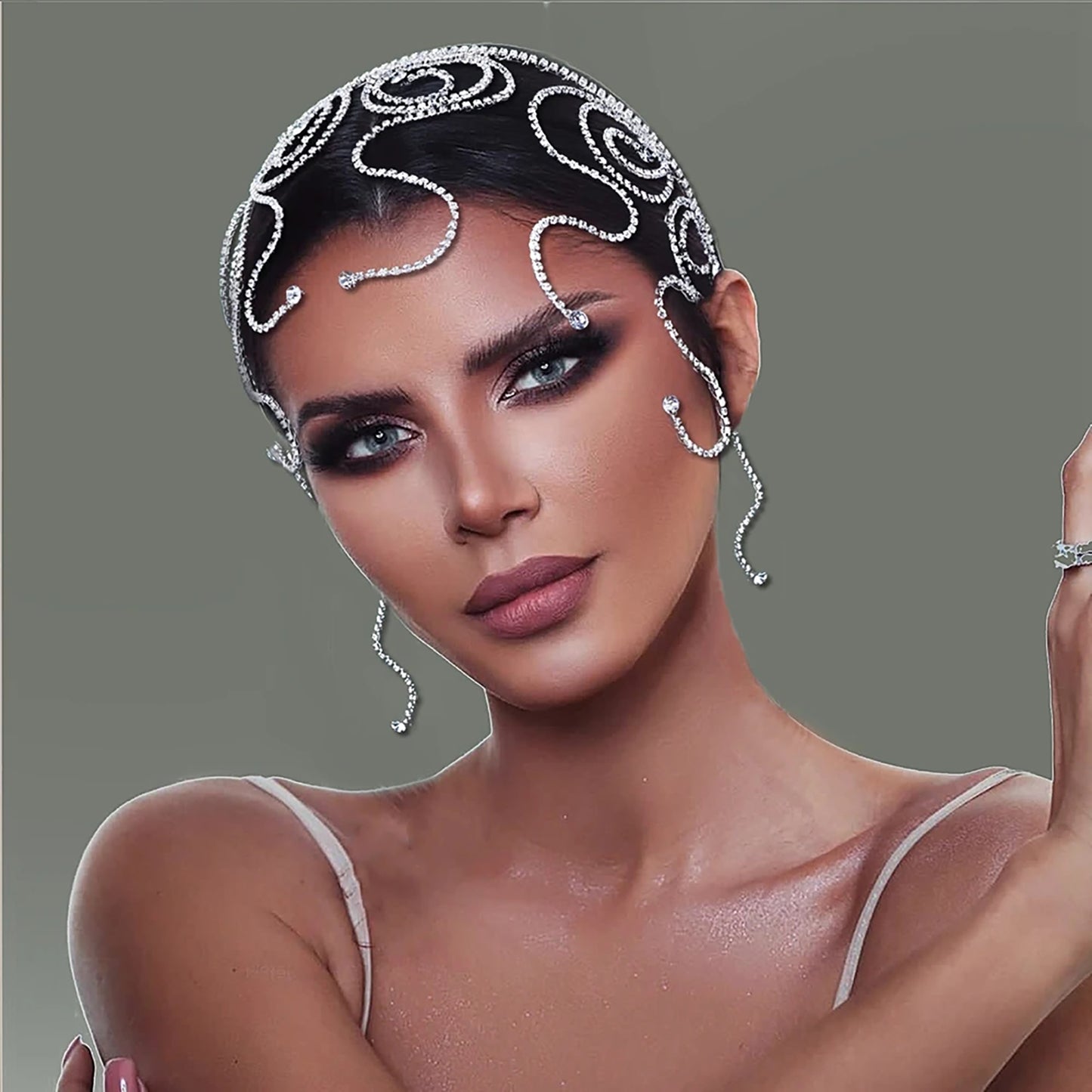 BRIDELLA BHP620 Metal Chain Hair Hoop Silvery Bridal Wedding Rhinestone Hair Accessories Fashion Woman Party Headwear Bridesmaid Gifts