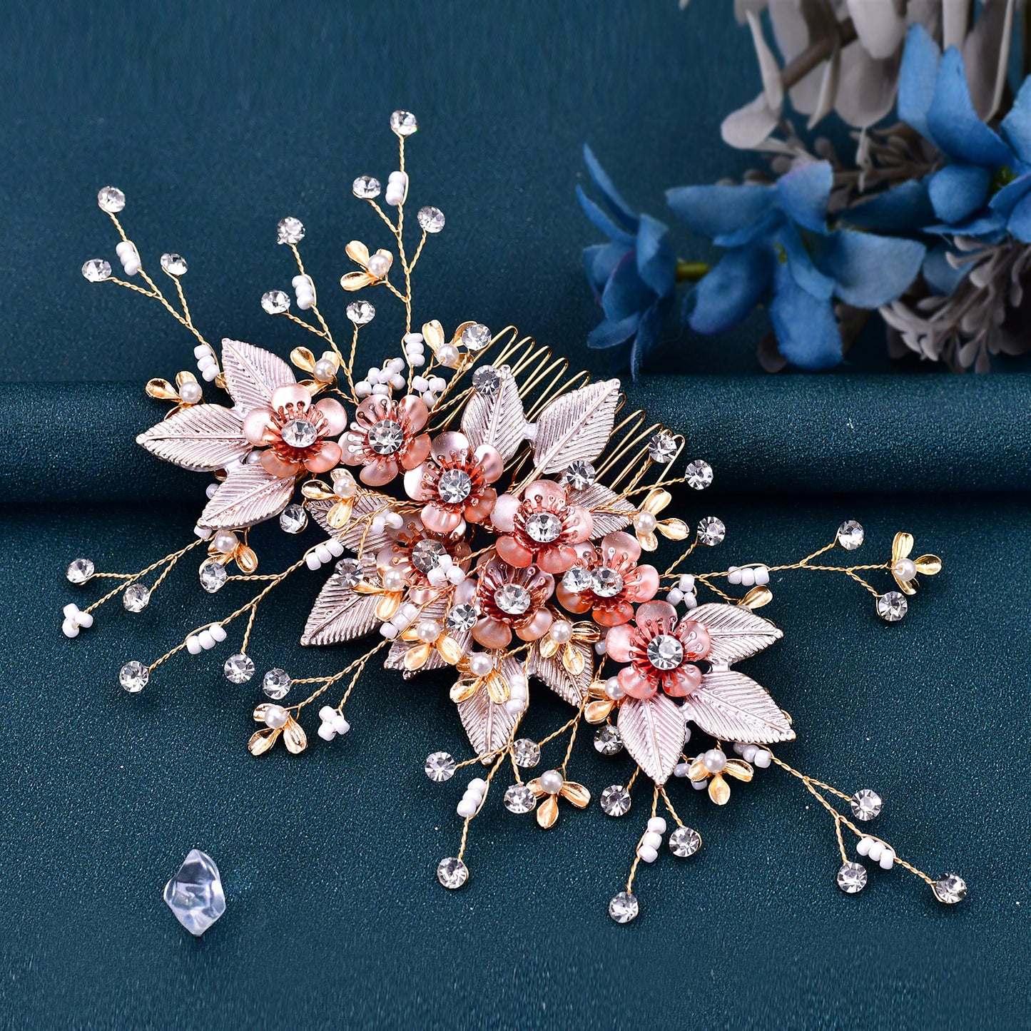 BRIDELLA BHP358 Alloy Flowers Bridal Hair Comb Rhinestones Headwear Bridesmaid Hair Clips Leaf Bridal Hair Accessories Headdress