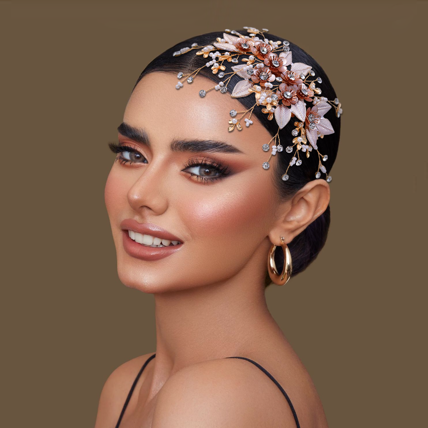 BRIDELLA BHP358 Alloy Flowers Bridal Hair Comb Rhinestones Headwear Bridesmaid Hair Clips Leaf Bridal Hair Accessories Headdress