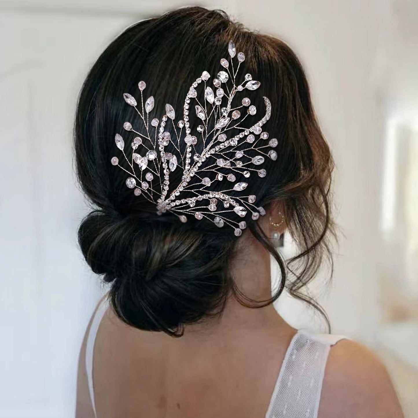 BRIDELLA BHP587 Beaded Headpiece Bridal Wedding Hair Accessories Handmade Rhinestone Leaves Shape Headwear Crystal Head Jewelry