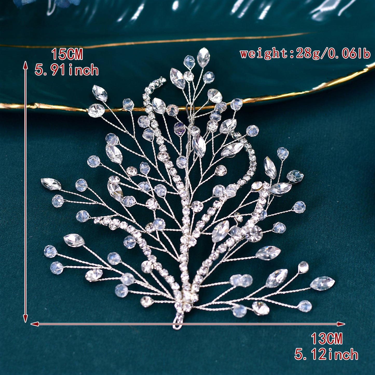 BRIDELLA BHP587 Beaded Headpiece Bridal Wedding Hair Accessories Handmade Rhinestone Leaves Shape Headwear Crystal Head Jewelry
