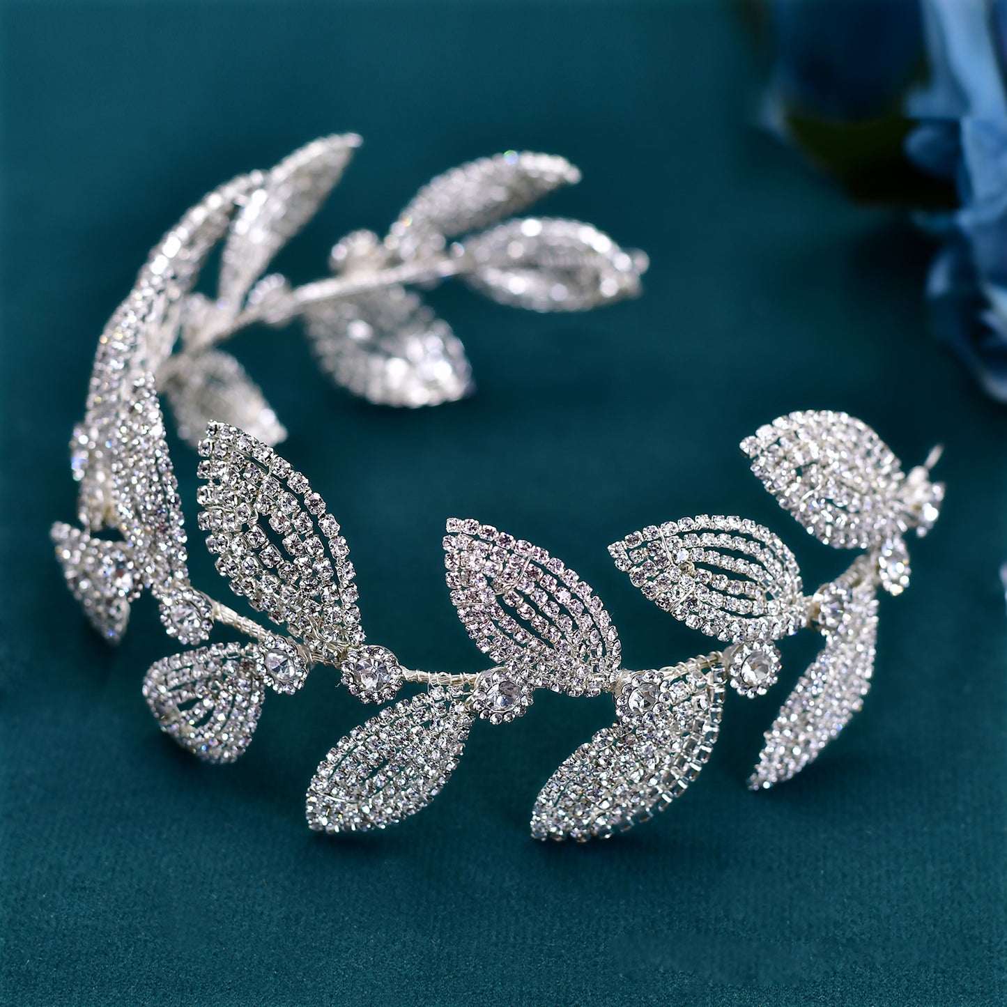 BRIDELLA BHP578 Bridal Headband Handmade Leaf Headpiece for Woman Wedding Hair Accessories Bride Tiara Rhinestone Headdress