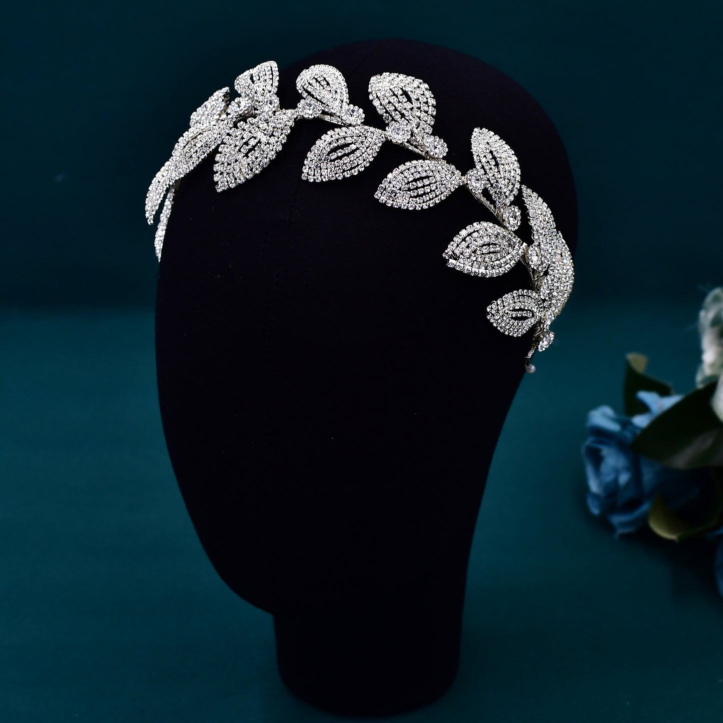 BRIDELLA BHP578 Bridal Headband Handmade Leaf Headpiece for Woman Wedding Hair Accessories Bride Tiara Rhinestone Headdress