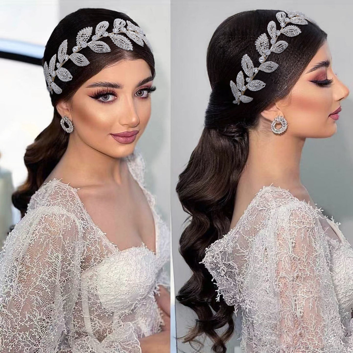 BRIDELLA BHP578 Bridal Headband Handmade Leaf Headpiece for Woman Wedding Hair Accessories Bride Tiara Rhinestone Headdress